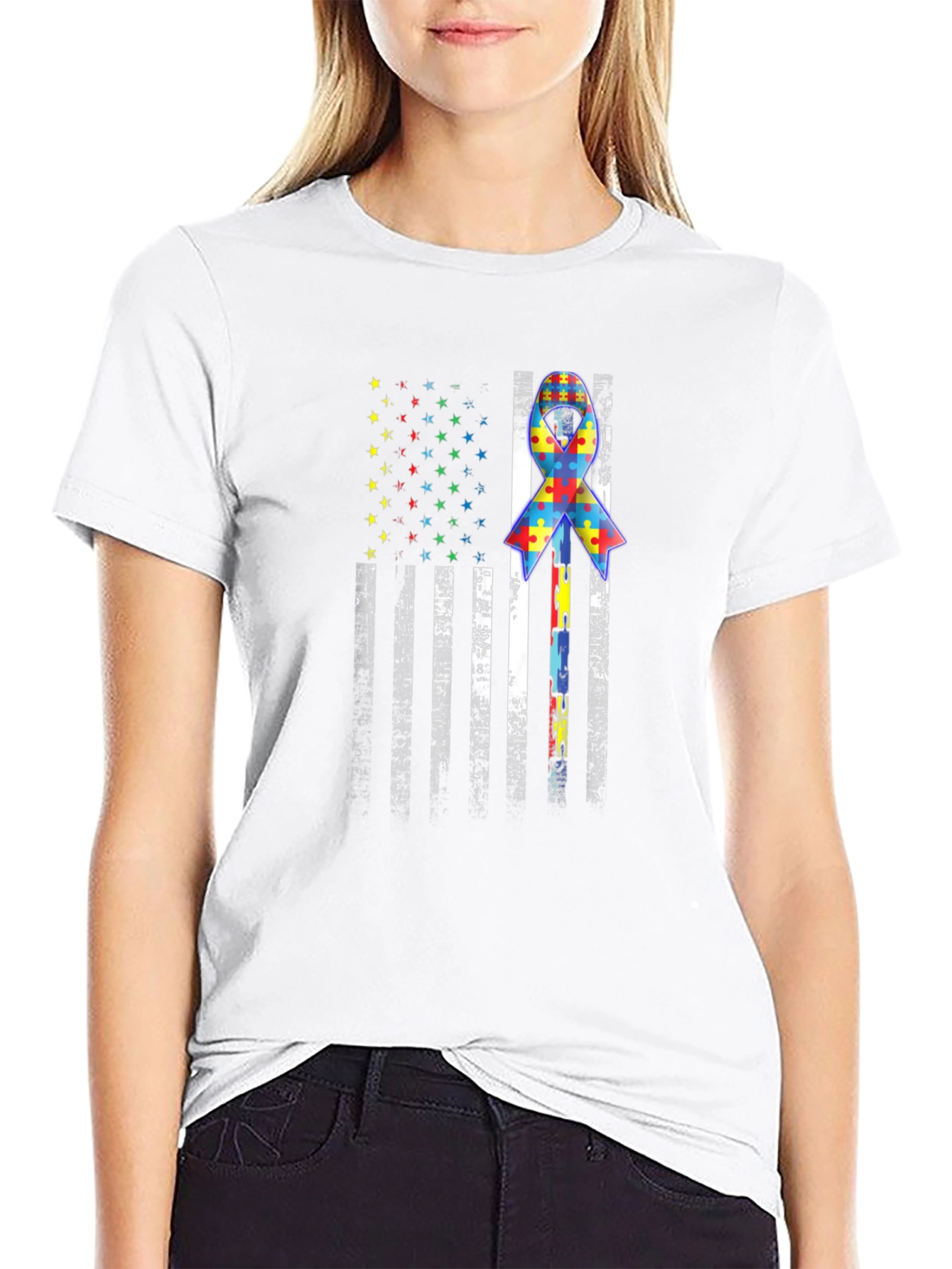 Autism Awareness USA Flag T-Shirt