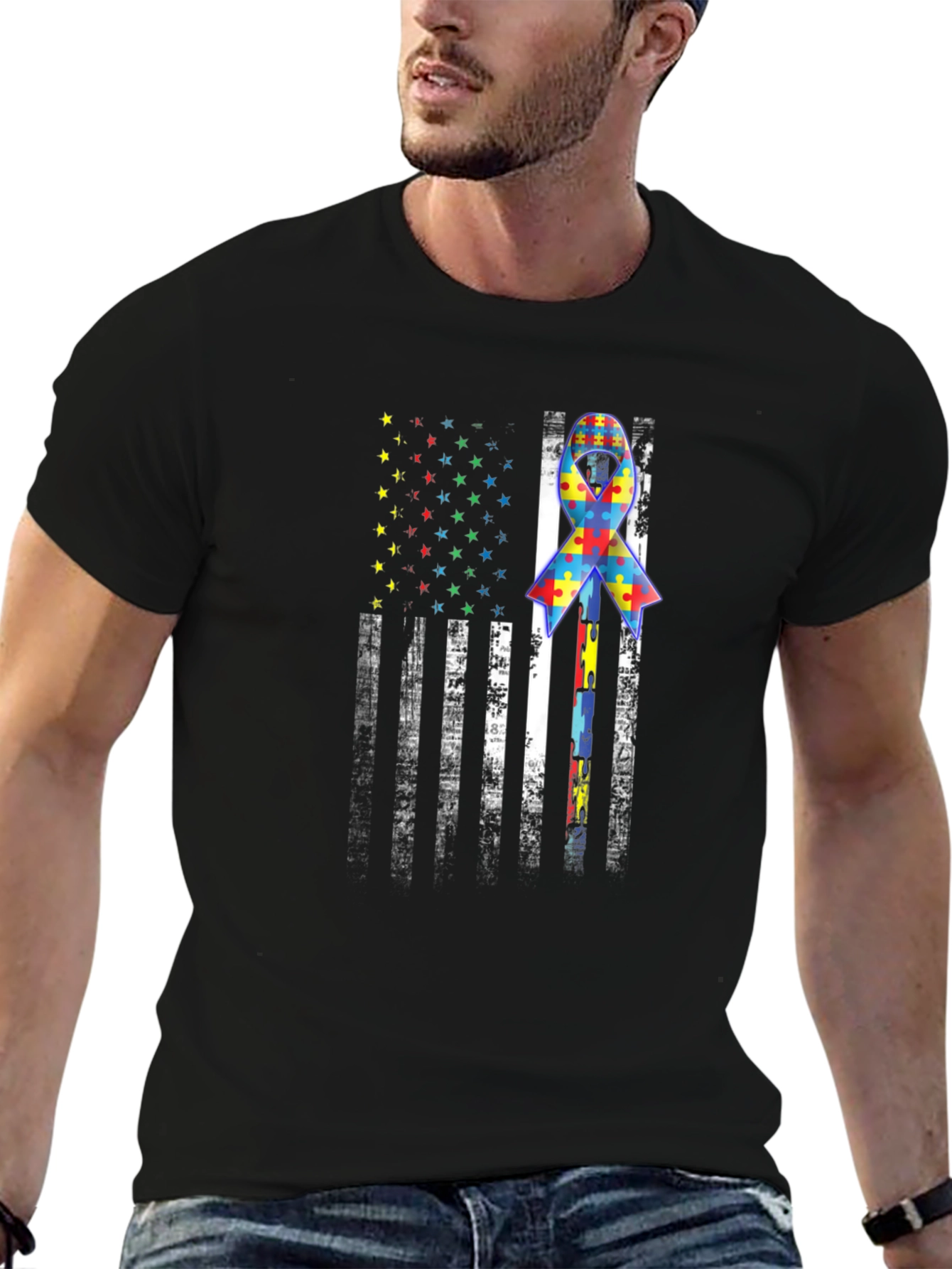 Autism Awareness USA Flag T-Shirt