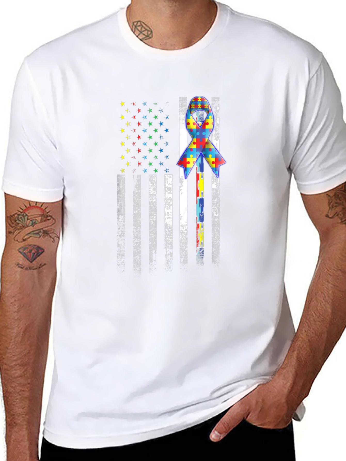 Autism Awareness USA Flag T-Shirt