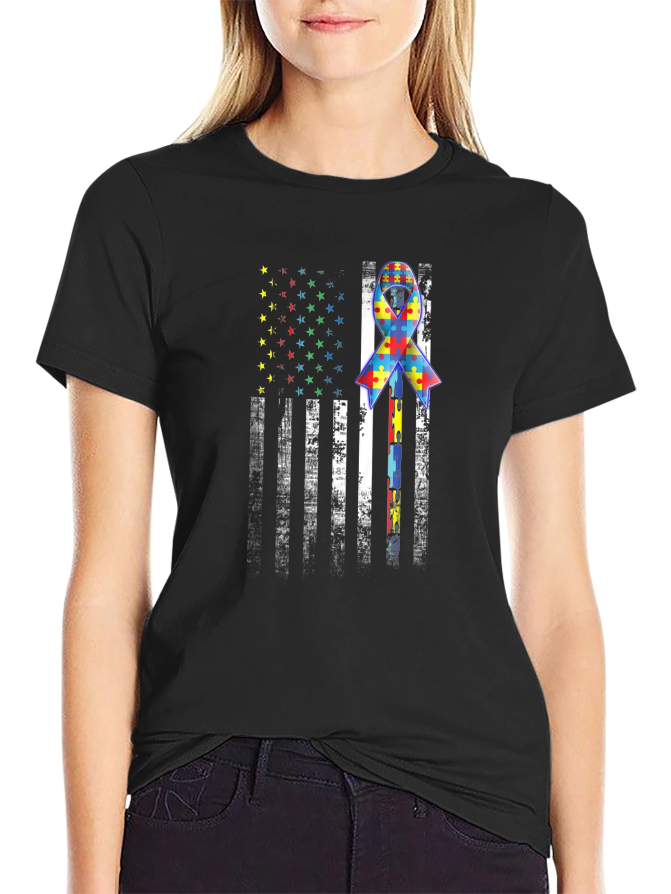 Autism Awareness USA Flag T-Shirt