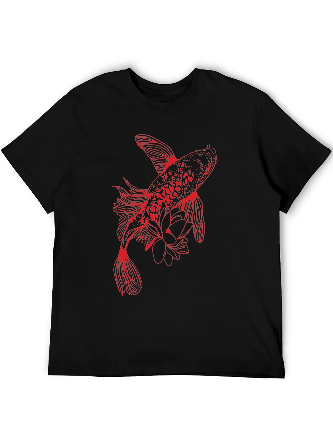 Red Koi Fish Graphic Tee - Stylish Black T-Shirt