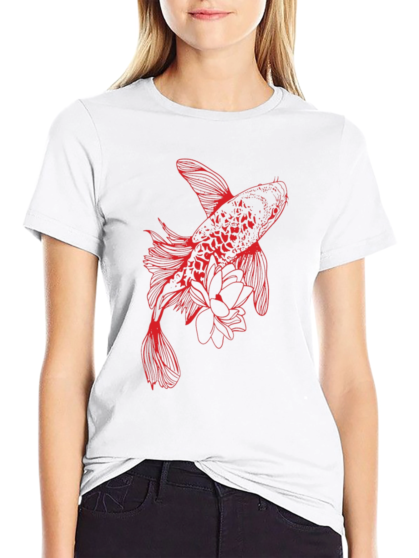 Red Koi Fish Graphic Tee - Stylish Black T-Shirt