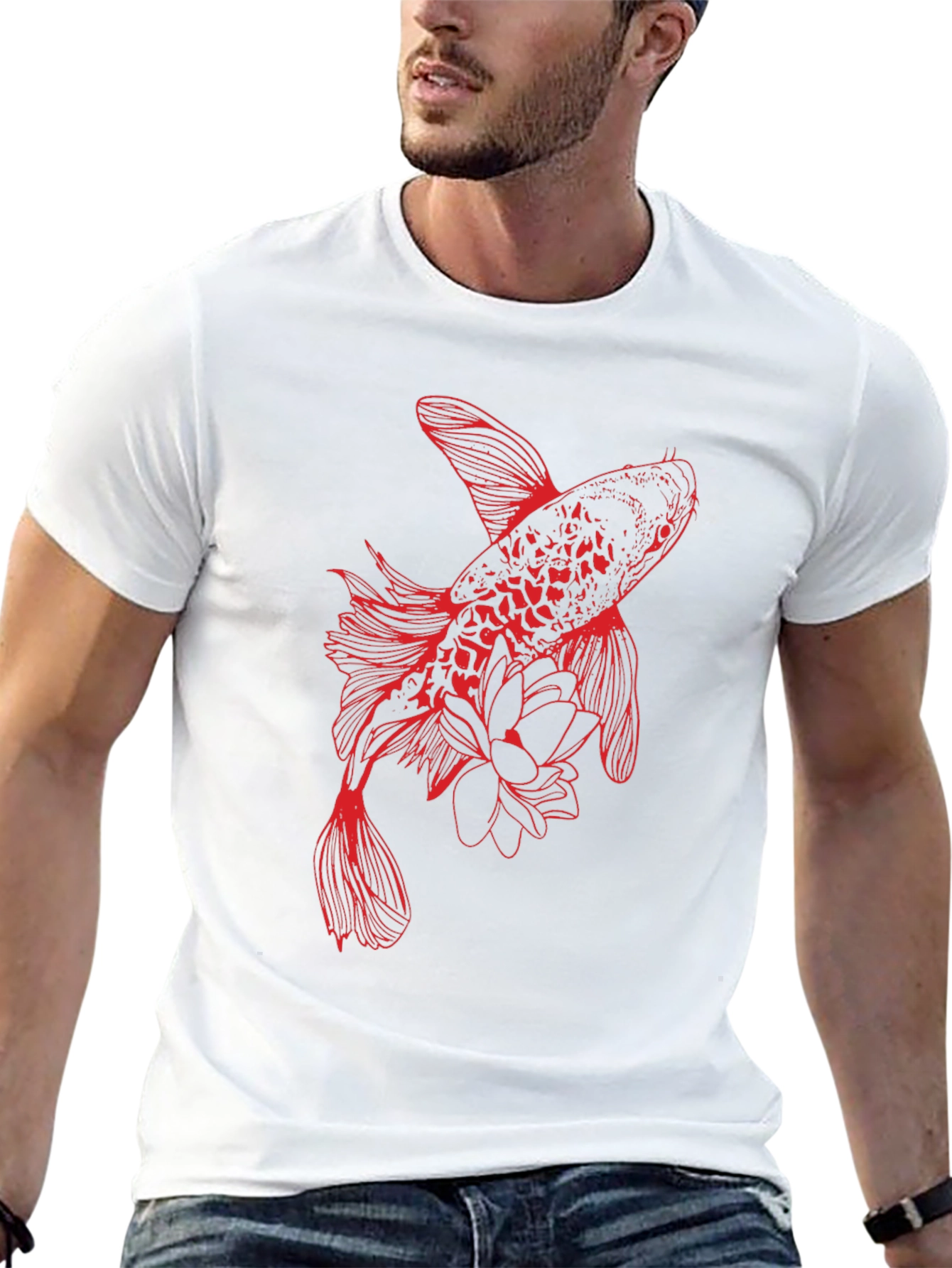 Red Koi Fish Graphic Tee - Stylish Black T-Shirt