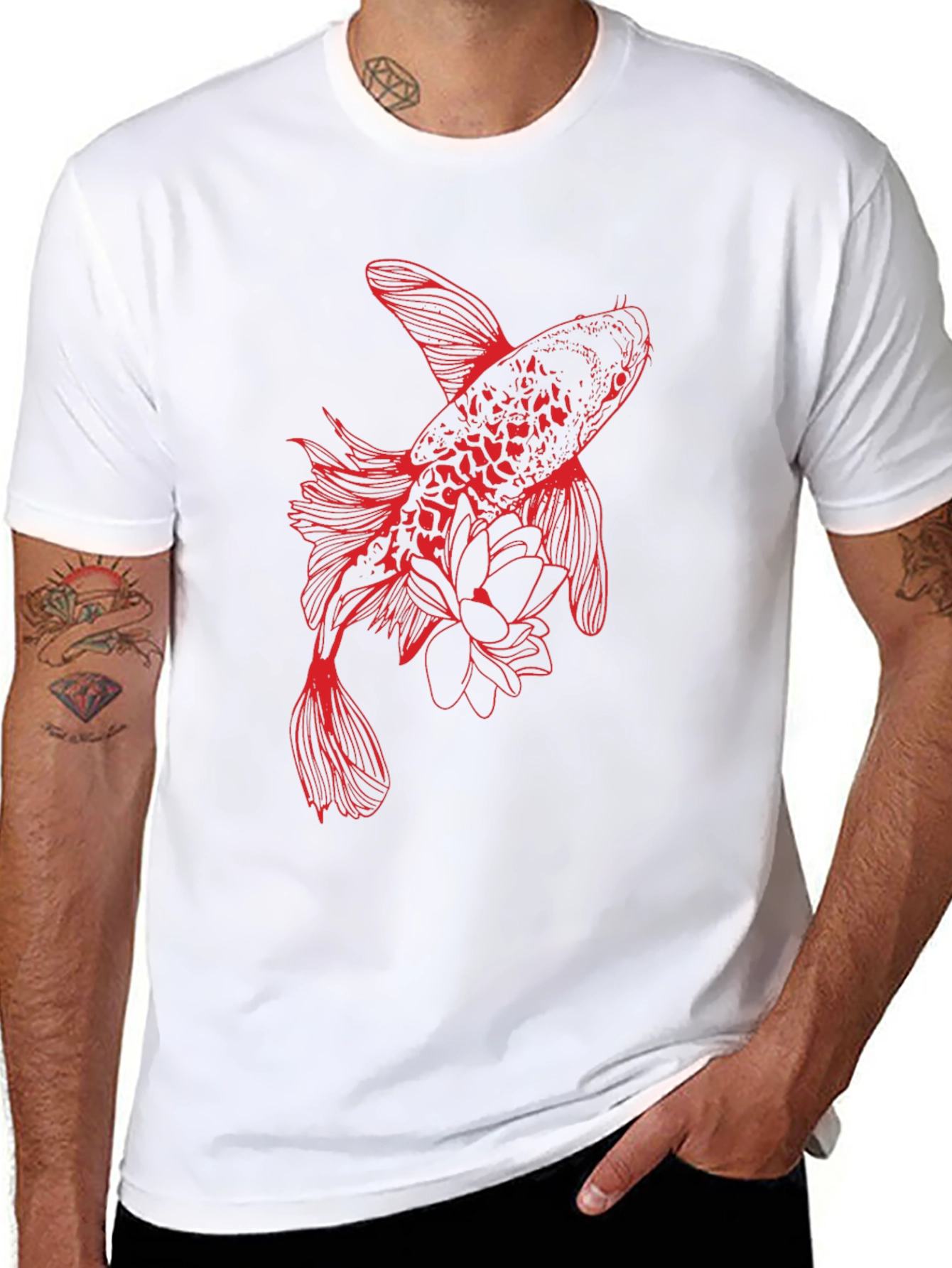 Red Koi Fish Graphic Tee - Stylish Black T-Shirt