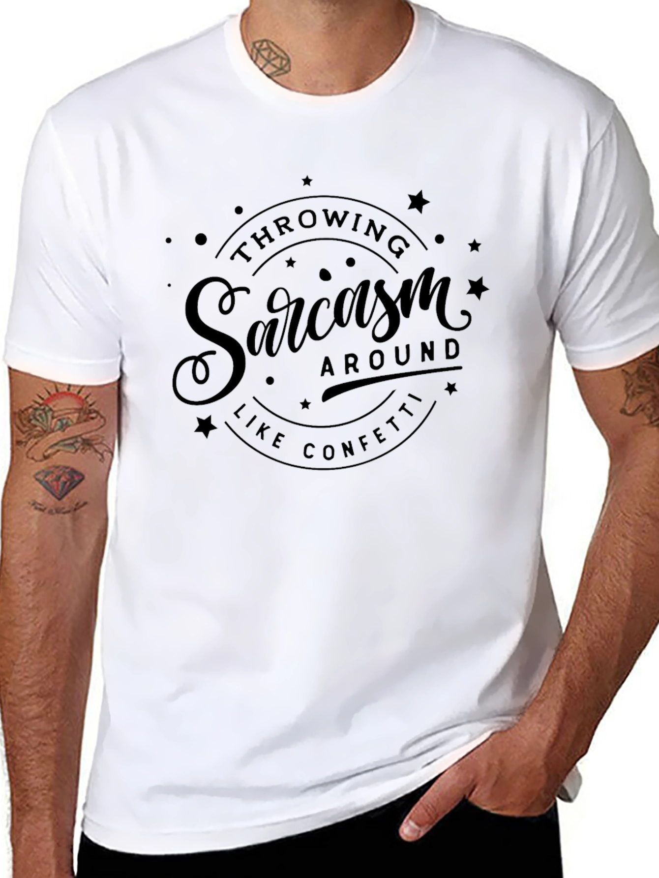 Sarcasm Around Like Confetti Black T-Shirt