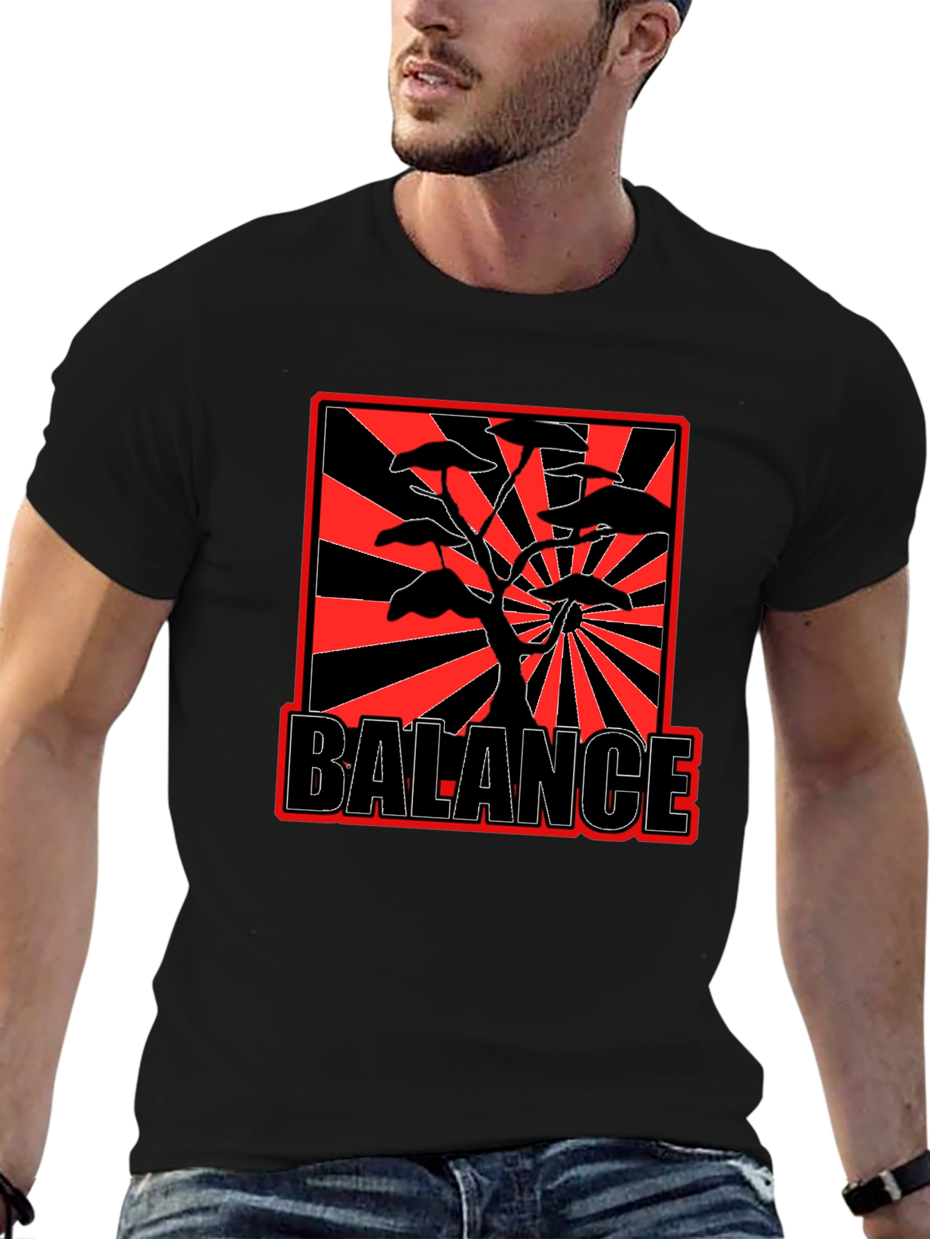 Balance Bonsai Tree Graphic T-Shirt - Red & Black