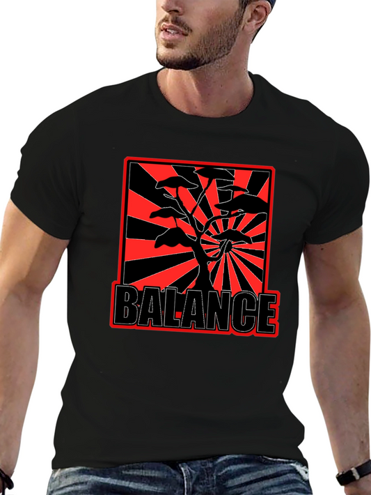 Balance Bonsai Tree Graphic T-Shirt - Red & Black