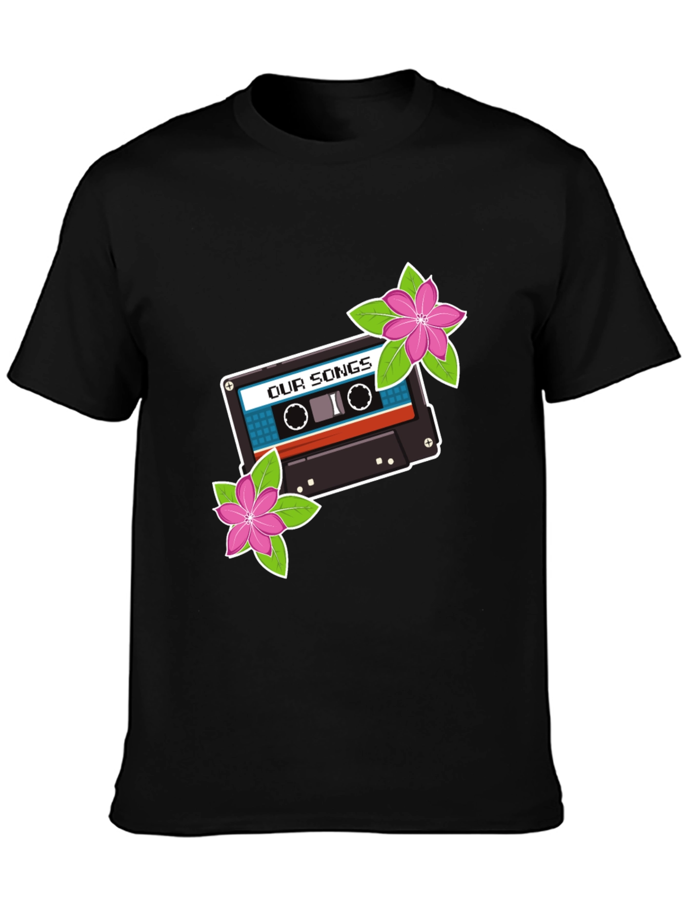 Retro Cassette Tape & Flowers Graphic T-Shirt