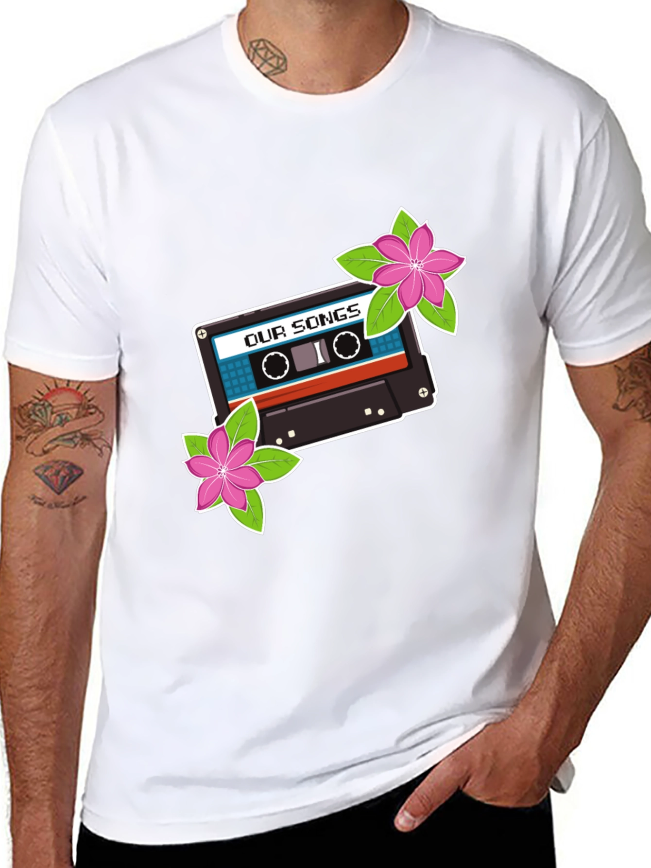 Retro Cassette Tape & Flowers Graphic T-Shirt