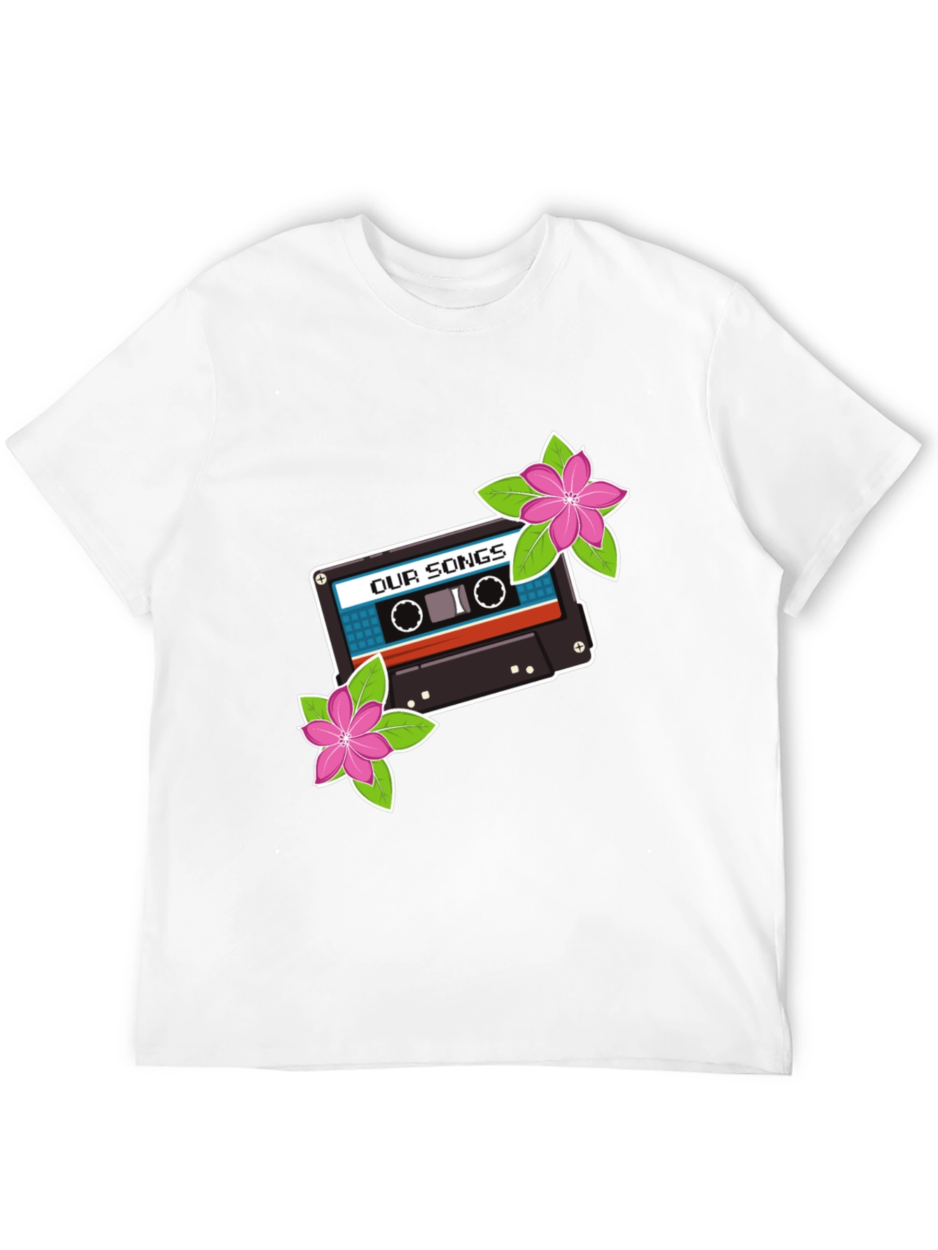 Retro Cassette Tape & Flowers Graphic T-Shirt