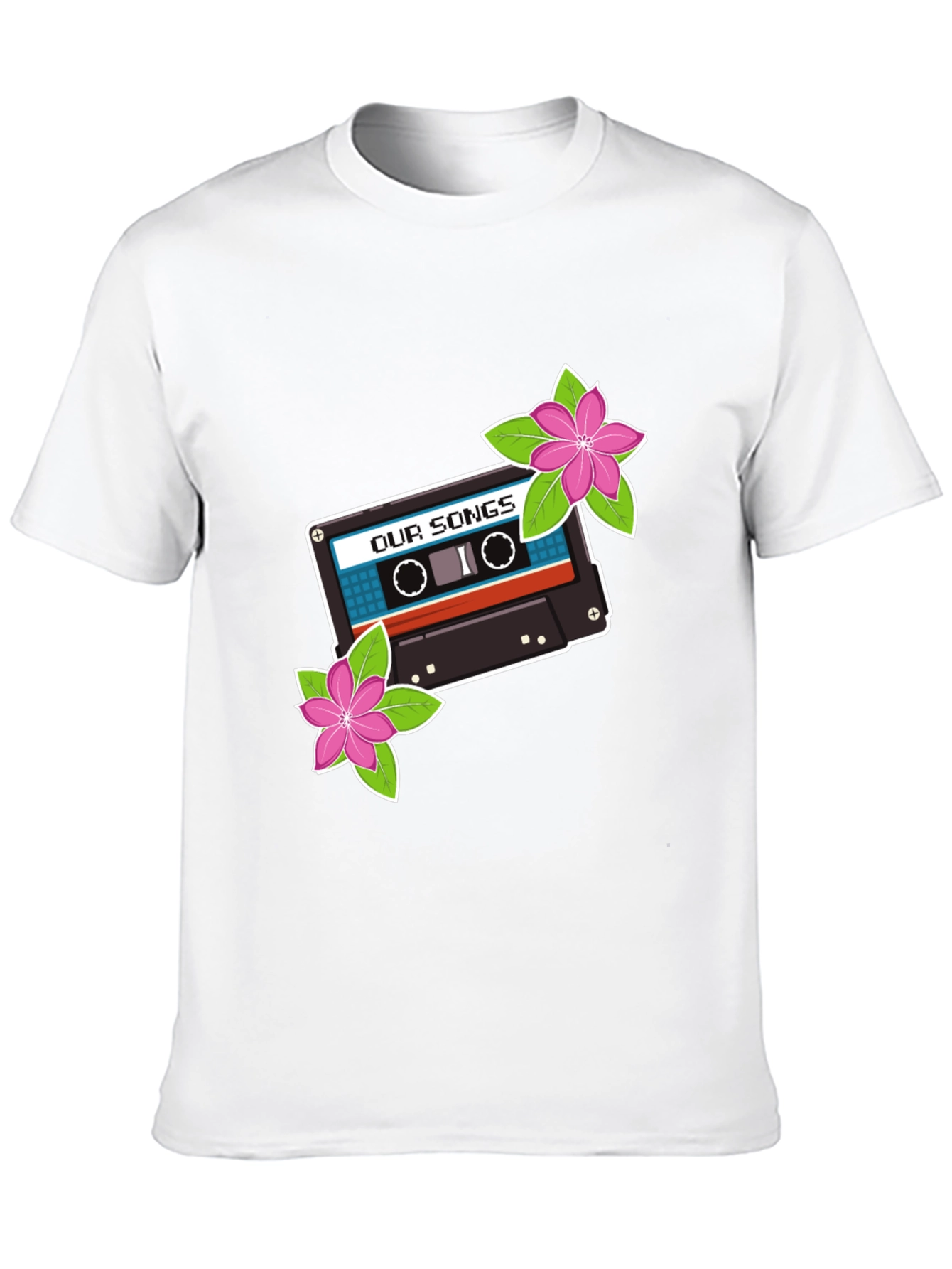 Retro Cassette Tape & Flowers Graphic T-Shirt