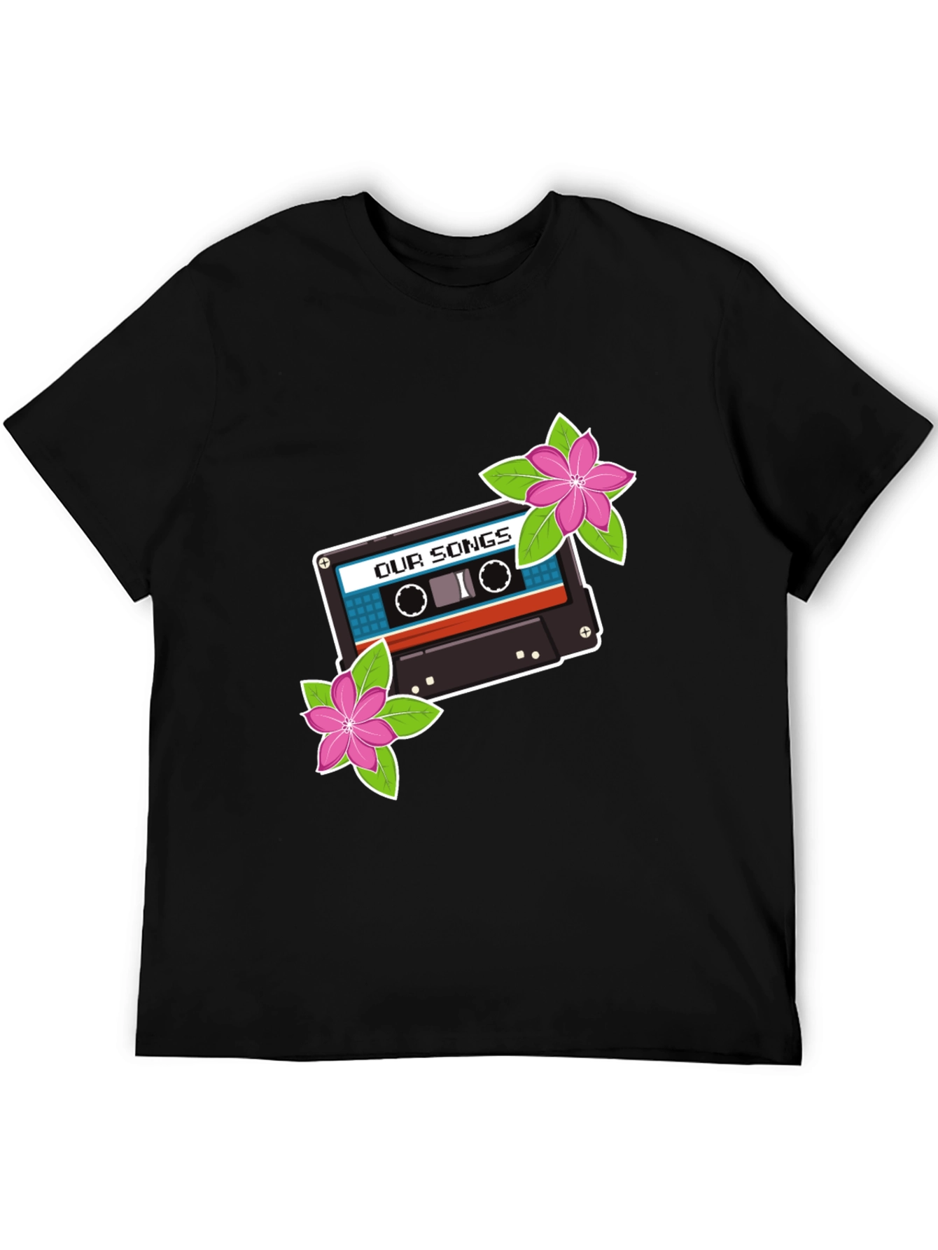 Retro Cassette Tape & Flowers Graphic T-Shirt