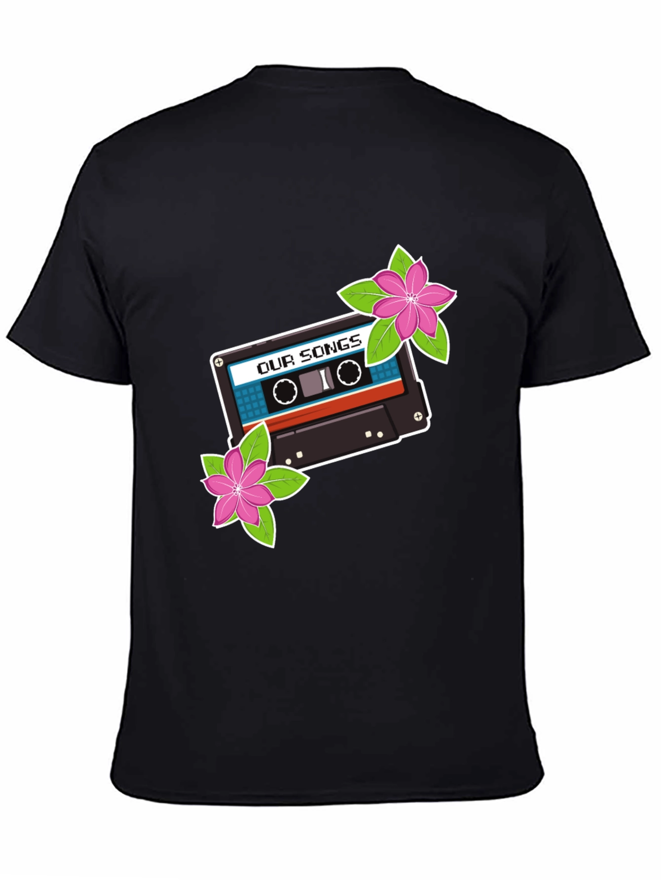 Retro Cassette Tape & Flowers Graphic T-Shirt