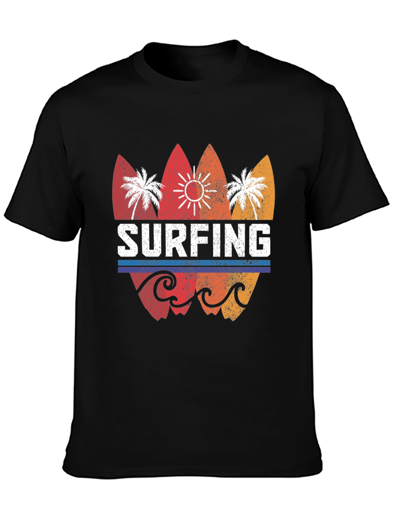 Surfing Retro Style Graphic Tee - Mens Black T-Shirt