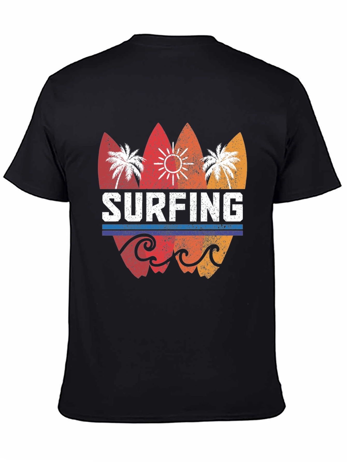 Surfing Retro Style Graphic Tee - Mens Black T-Shirt