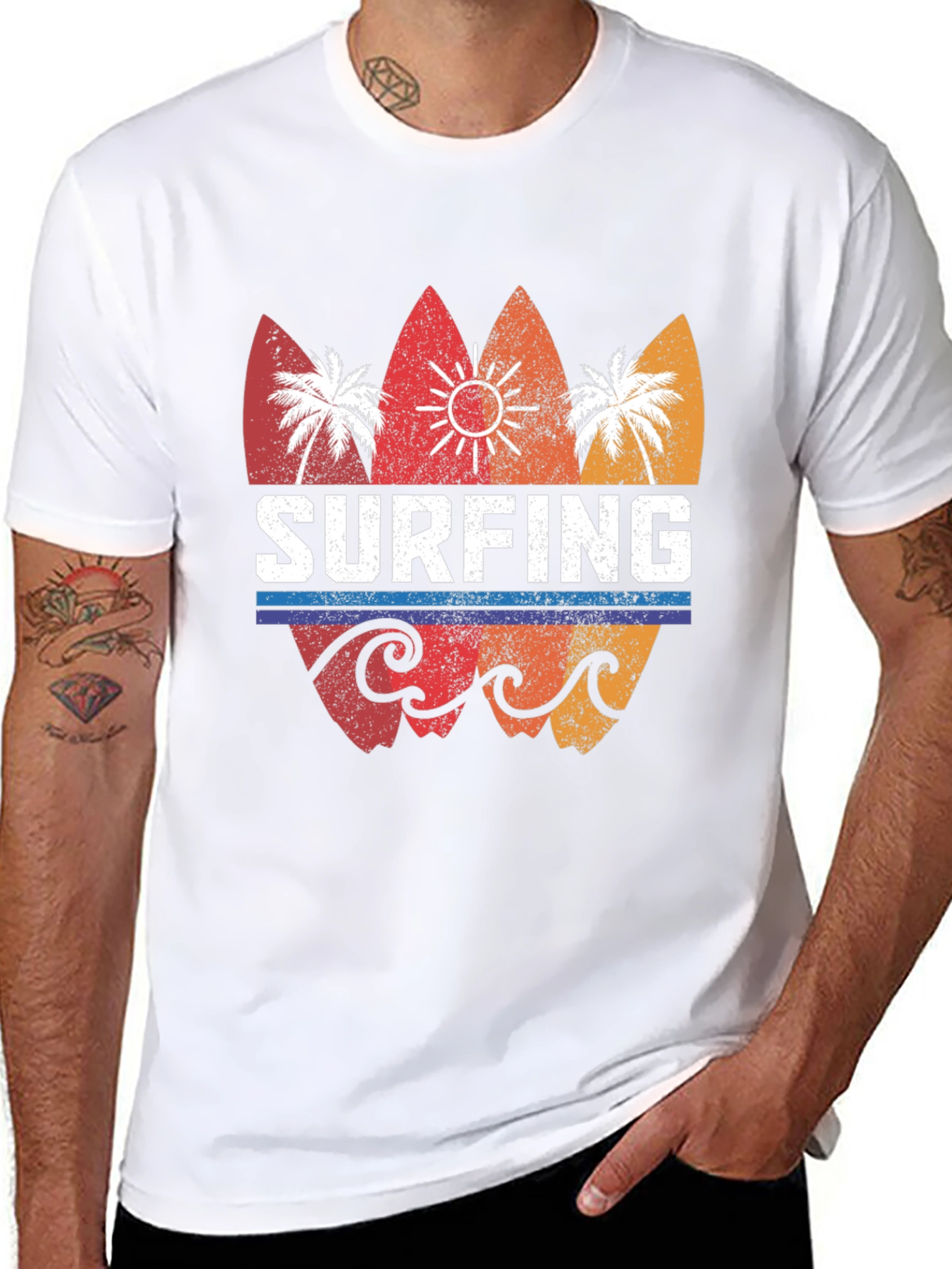 Surfing Retro Style Graphic Tee - Mens Black T-Shirt