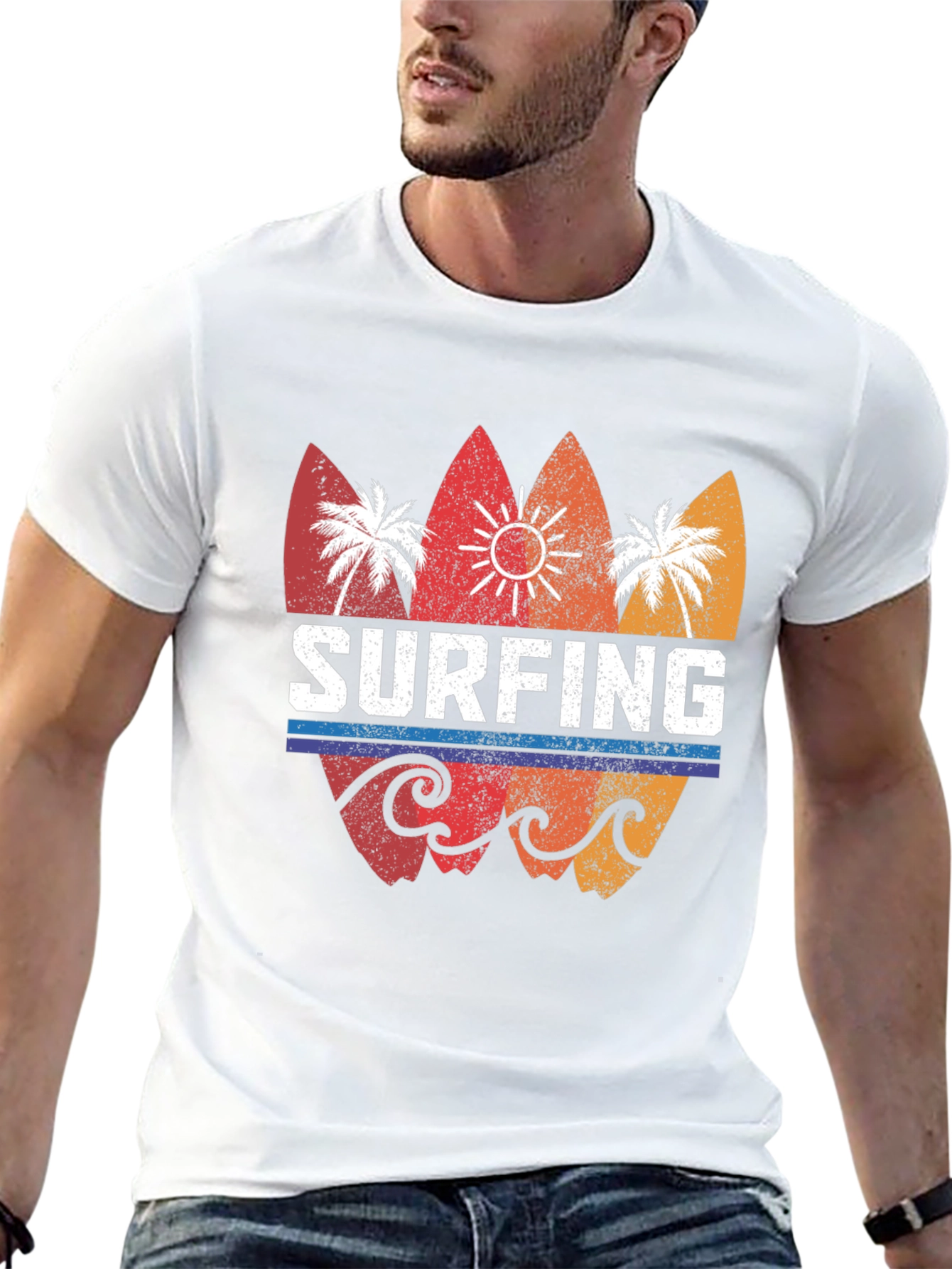 Surfing Retro Style Graphic Tee - Mens Black T-Shirt