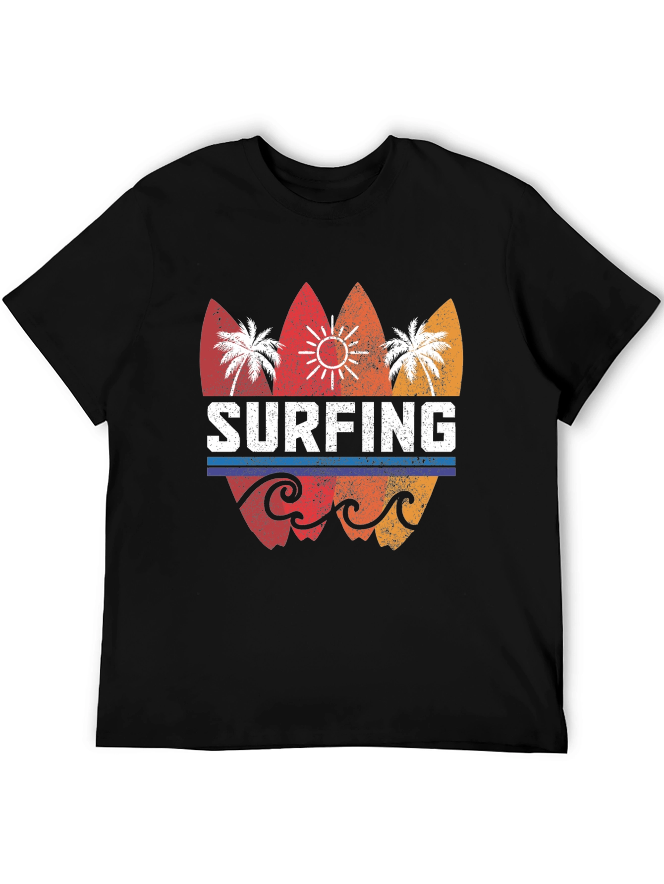 Surfing Retro Style Graphic Tee - Mens Black T-Shirt