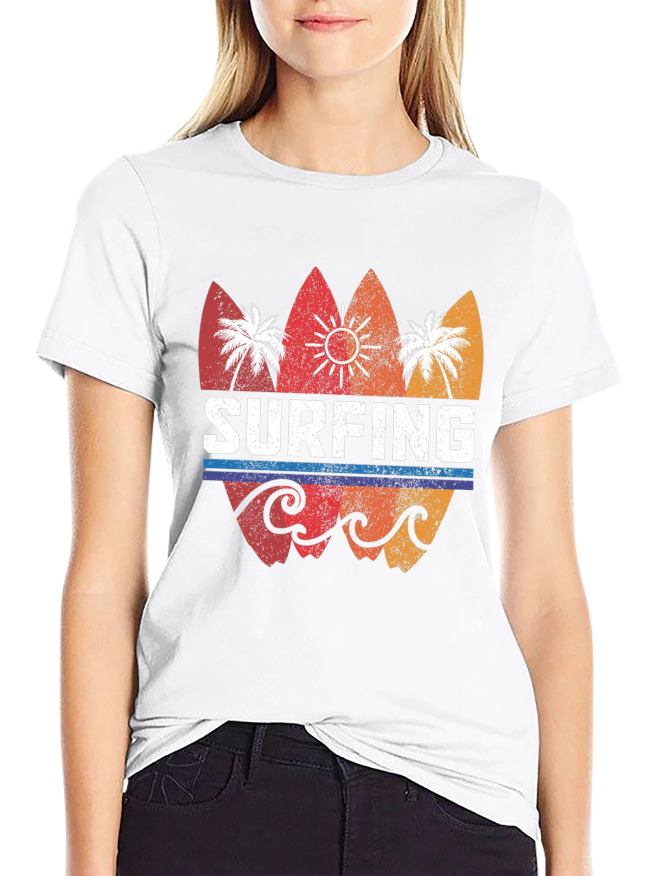 Surfing Retro Style Graphic Tee - Mens Black T-Shirt