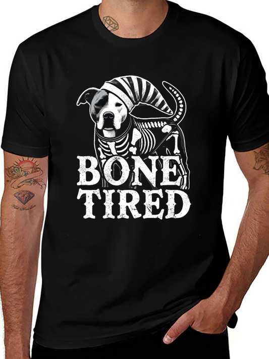 Bone Tired Dog T-Shirt - Funny Skeleton Pitbull Tee