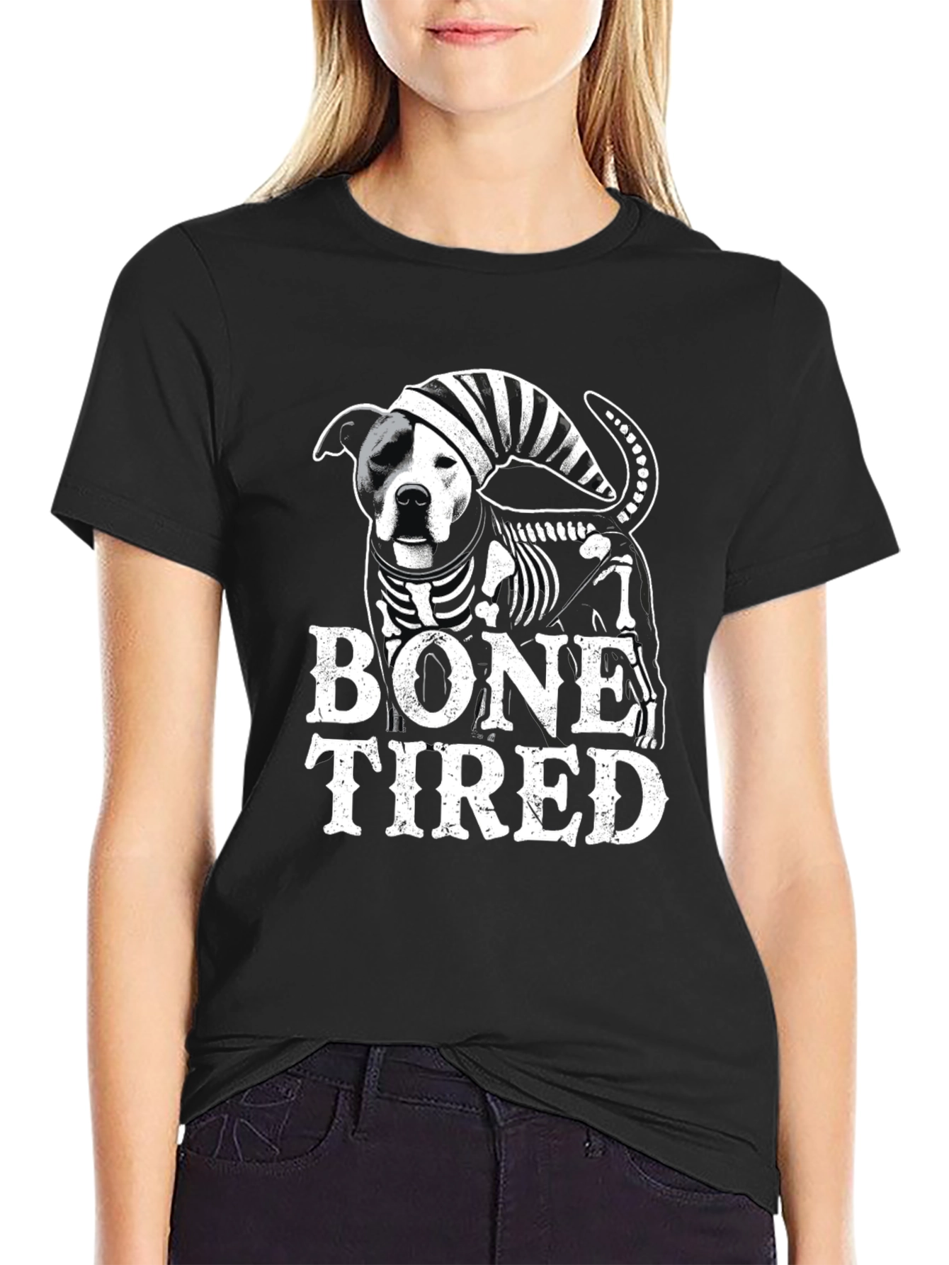 Bone Tired Dog T-Shirt - Funny Skeleton Pitbull Tee