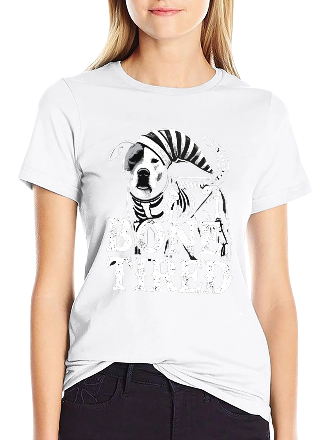 Bone Tired Dog T-Shirt - Funny Skeleton Pitbull Tee