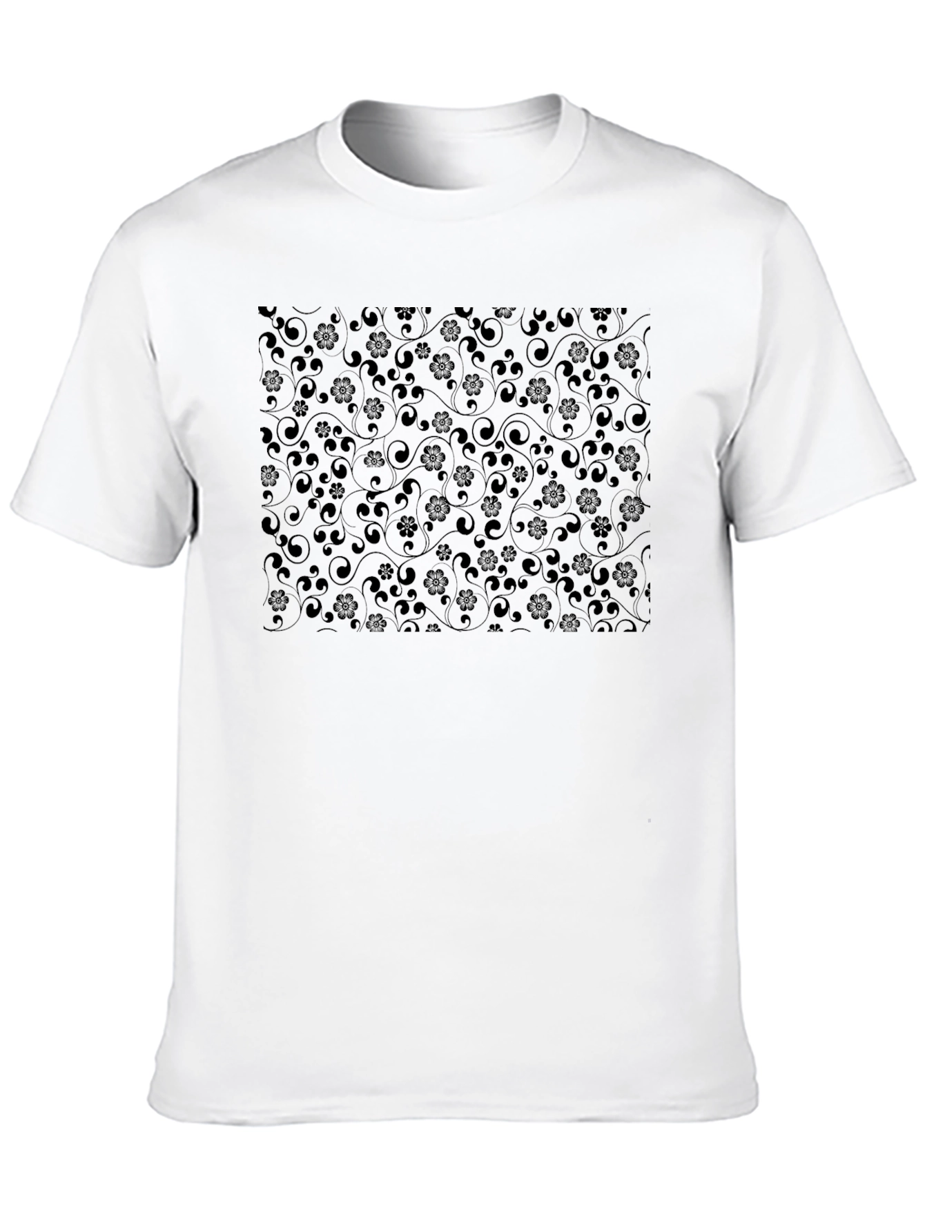 Elegant Black Floral Patterned Crew Neck T-Shirt