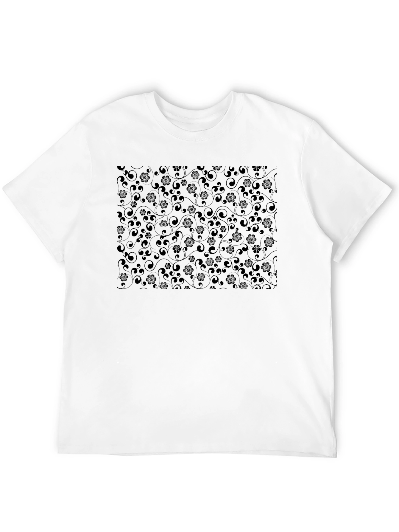 Elegant Black Floral Patterned Crew Neck T-Shirt
