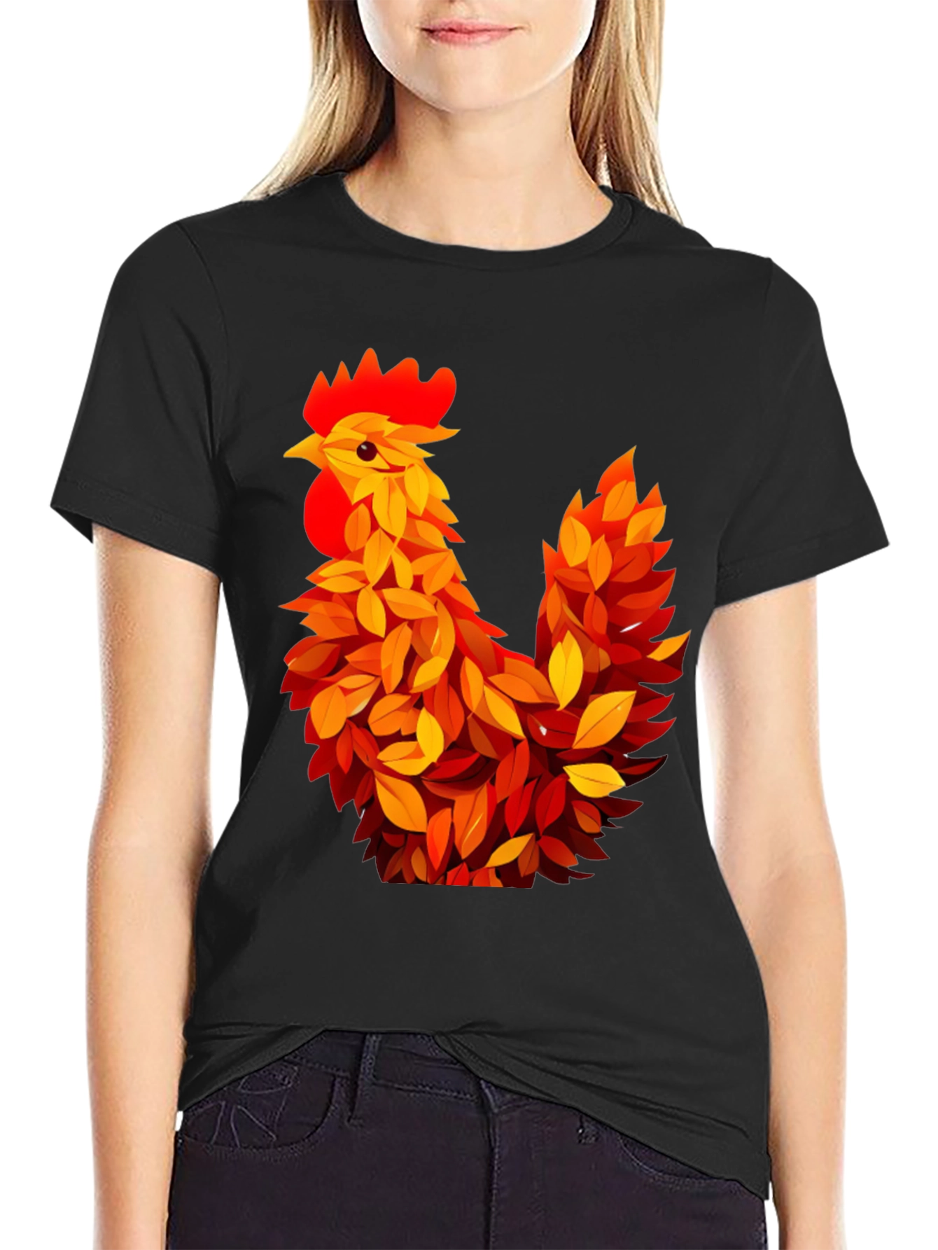 Autumn Rooster Graphic Tee - Black