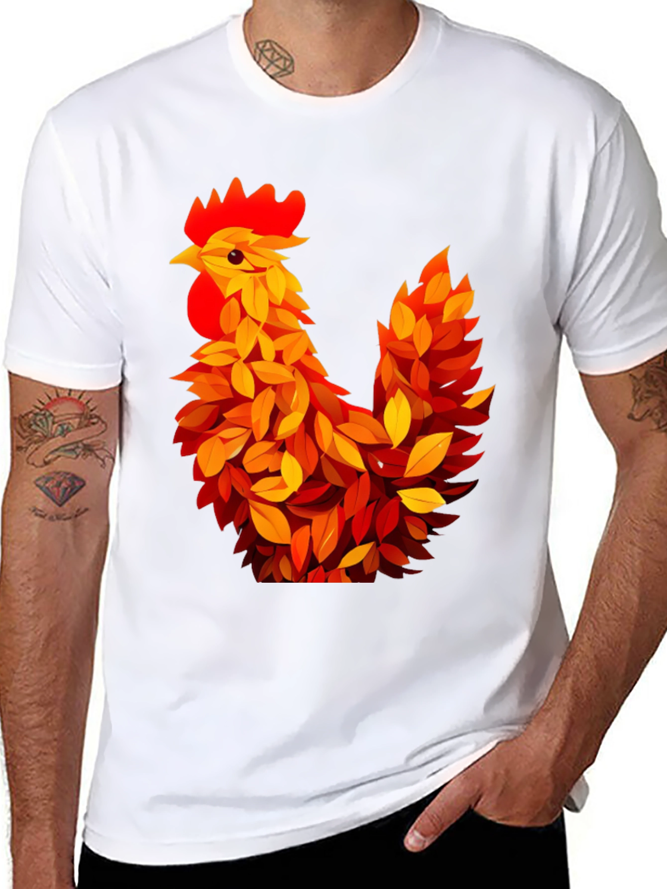Autumn Rooster Graphic Tee - Black