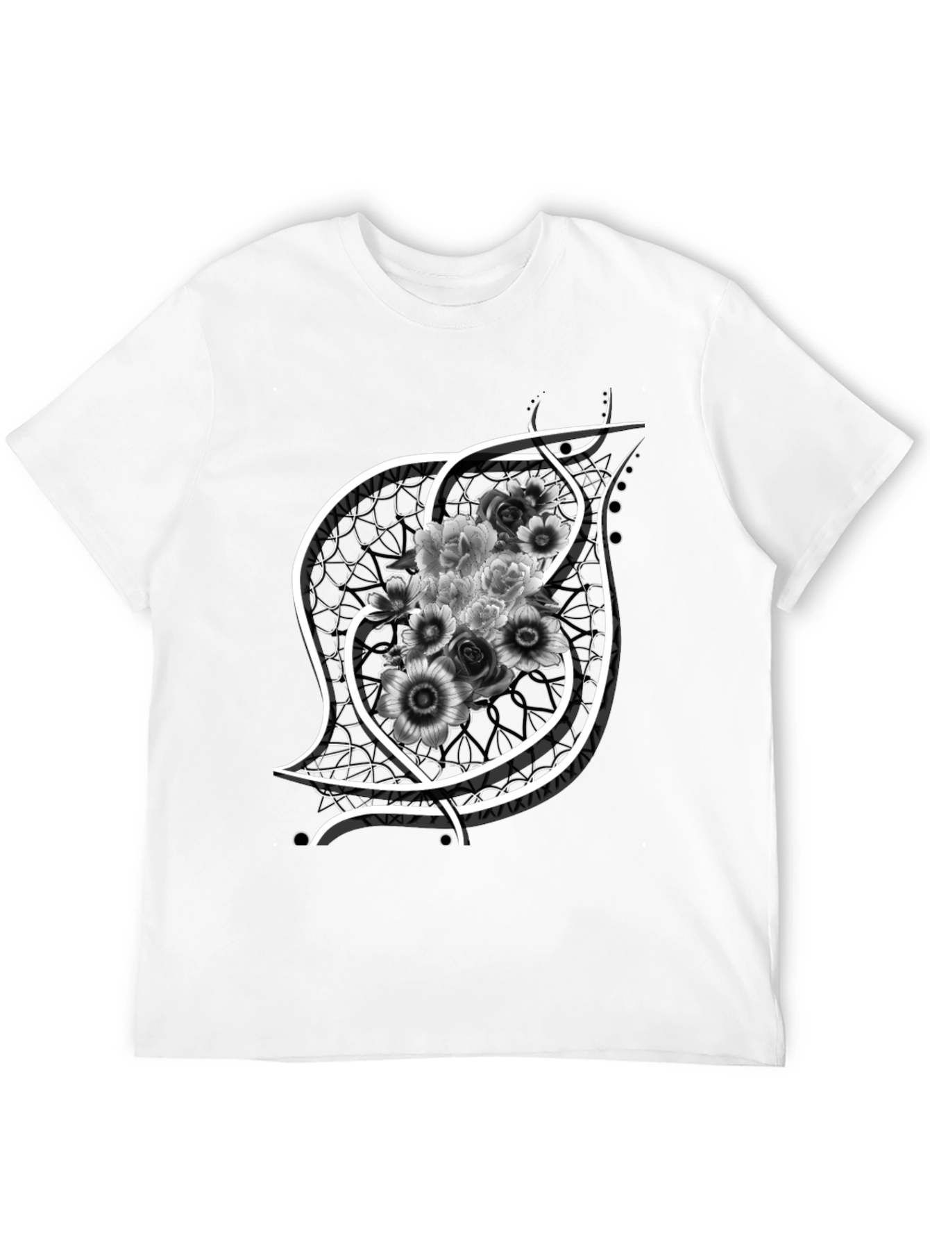 Floral Emblem Graphic Black T-Shirt