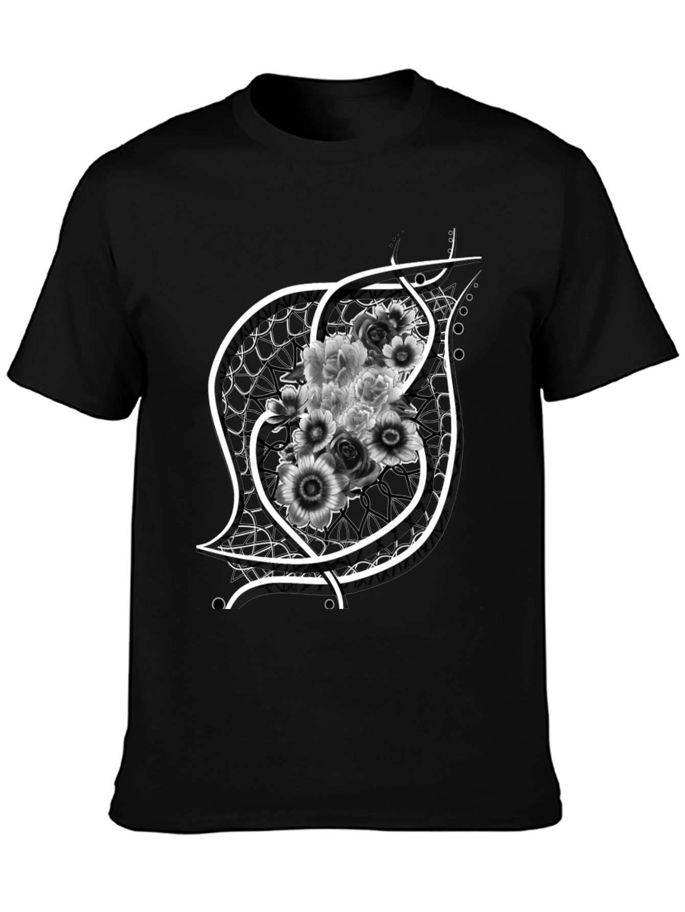Floral Emblem Graphic Black T-Shirt