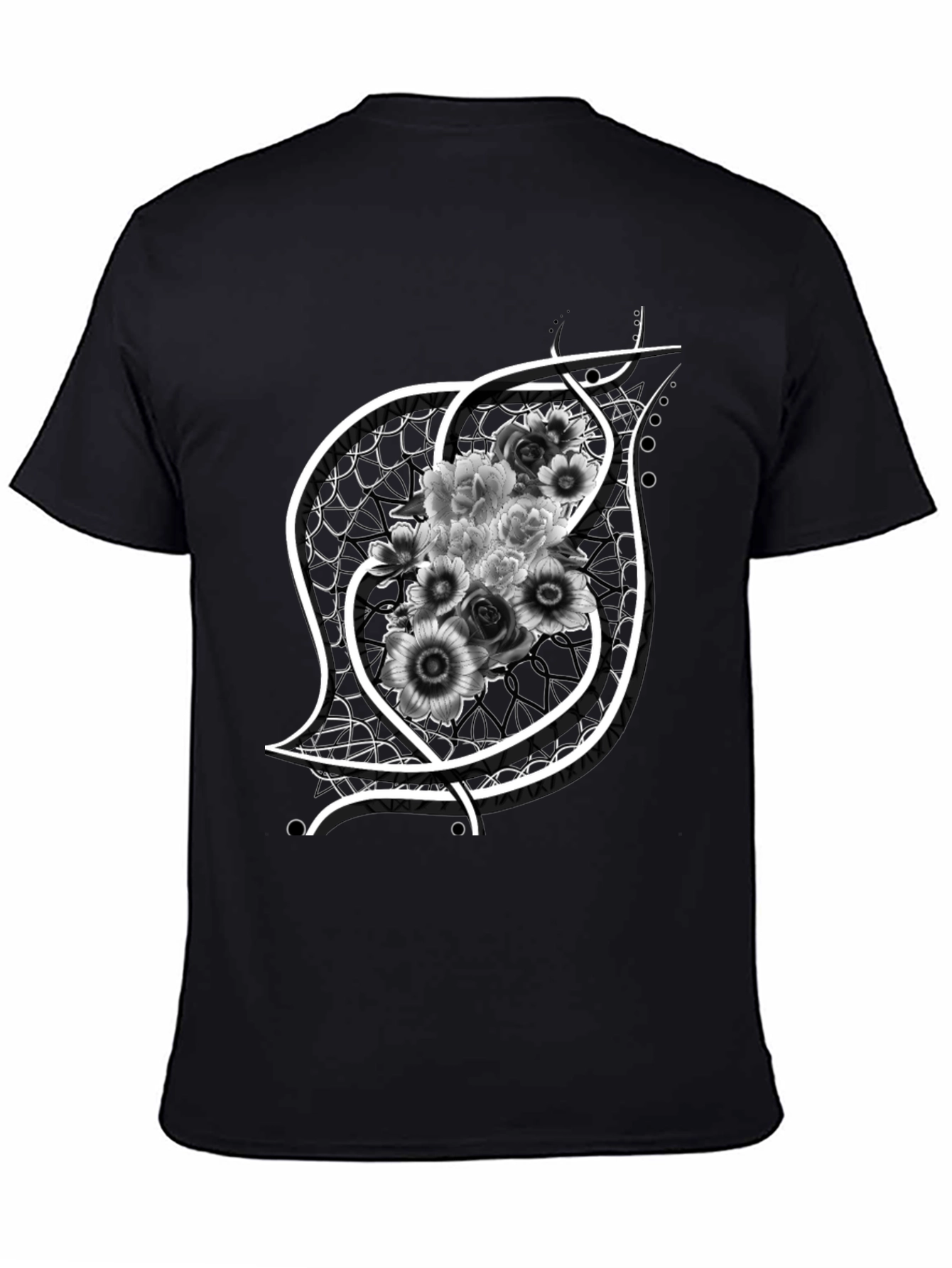 Floral Emblem Graphic Black T-Shirt
