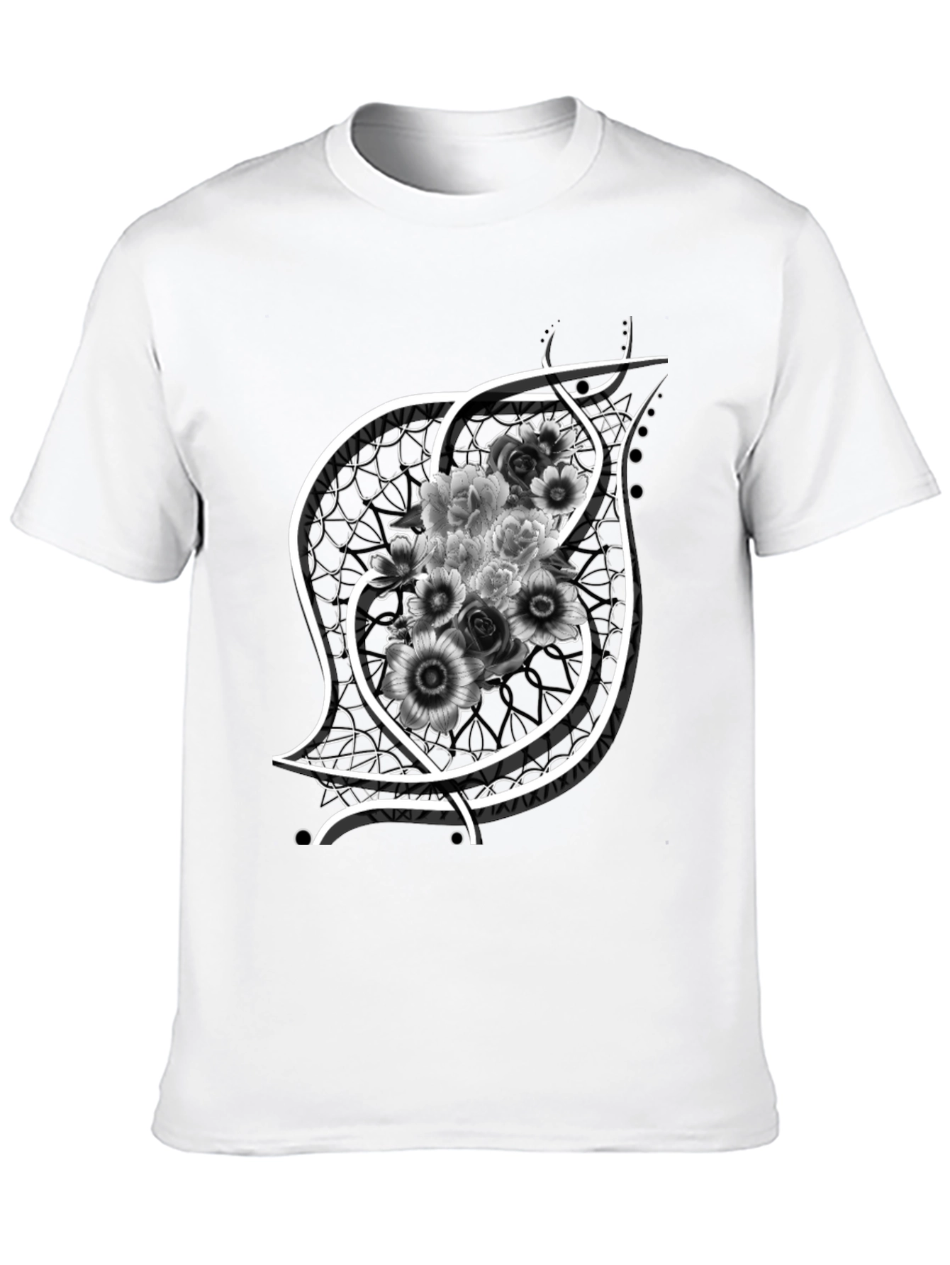 Floral Emblem Graphic Black T-Shirt