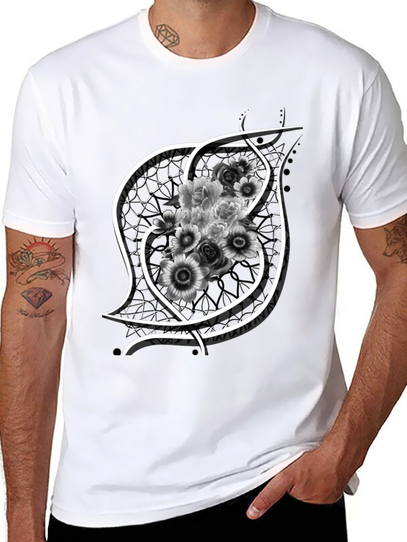 Floral Emblem Graphic Black T-Shirt