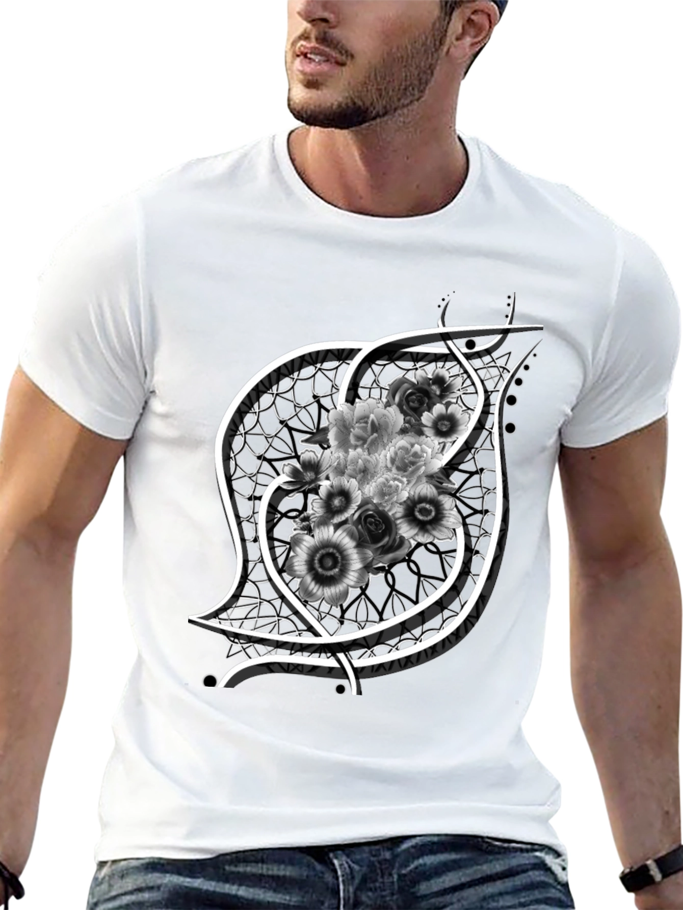 Floral Emblem Graphic Black T-Shirt