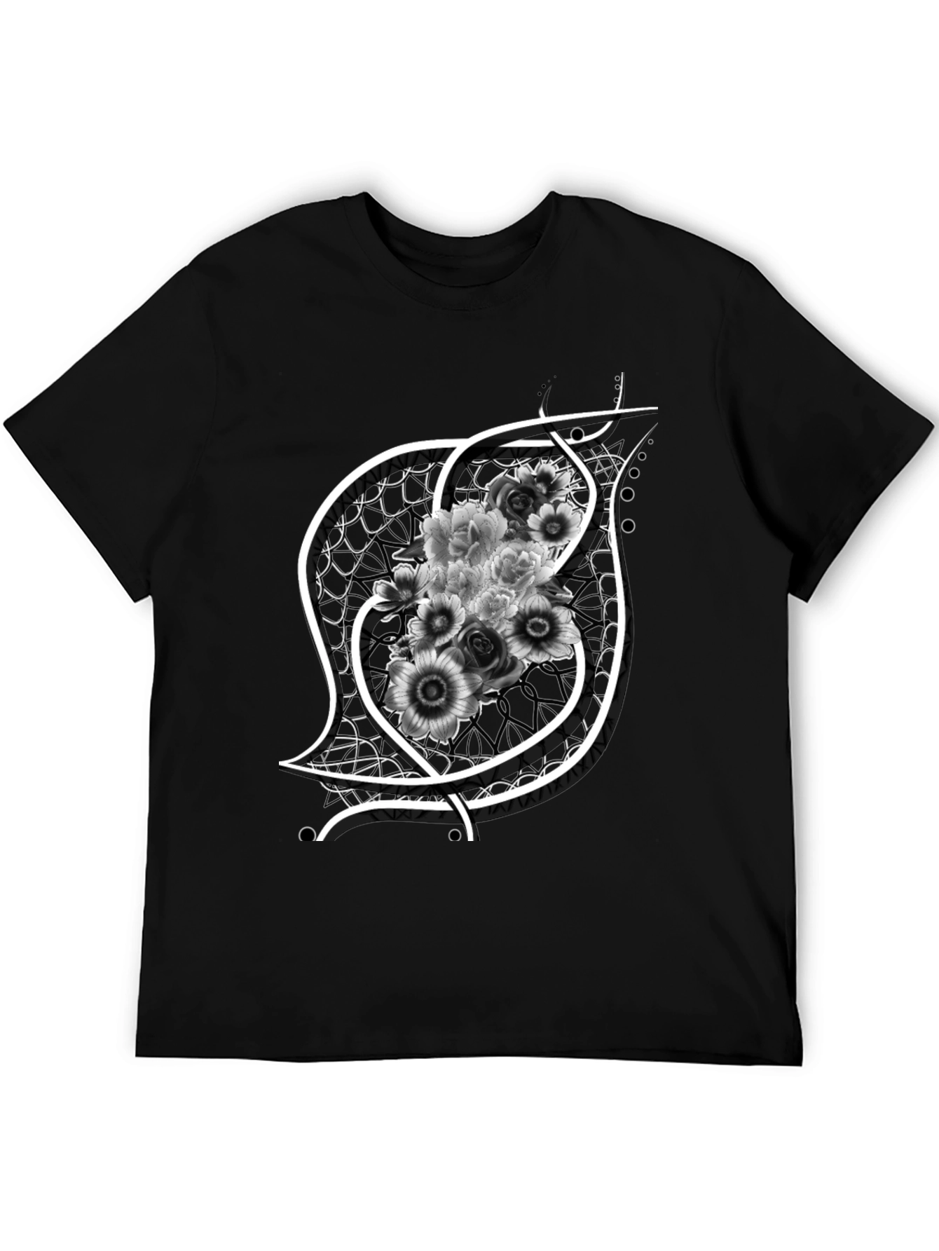 Floral Emblem Graphic Black T-Shirt