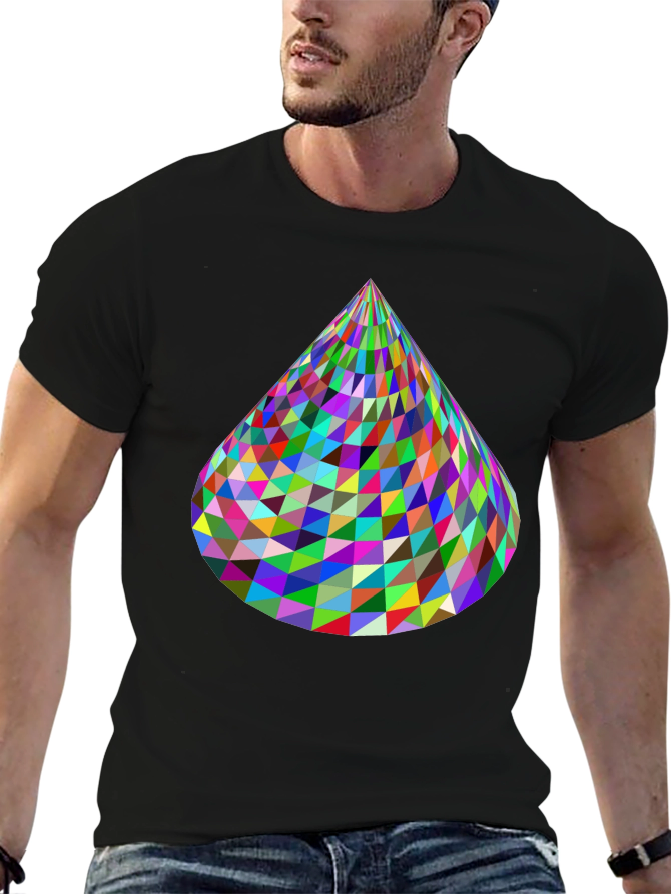 Geometric Cone Graphic Tee - Abstract Design Shirt