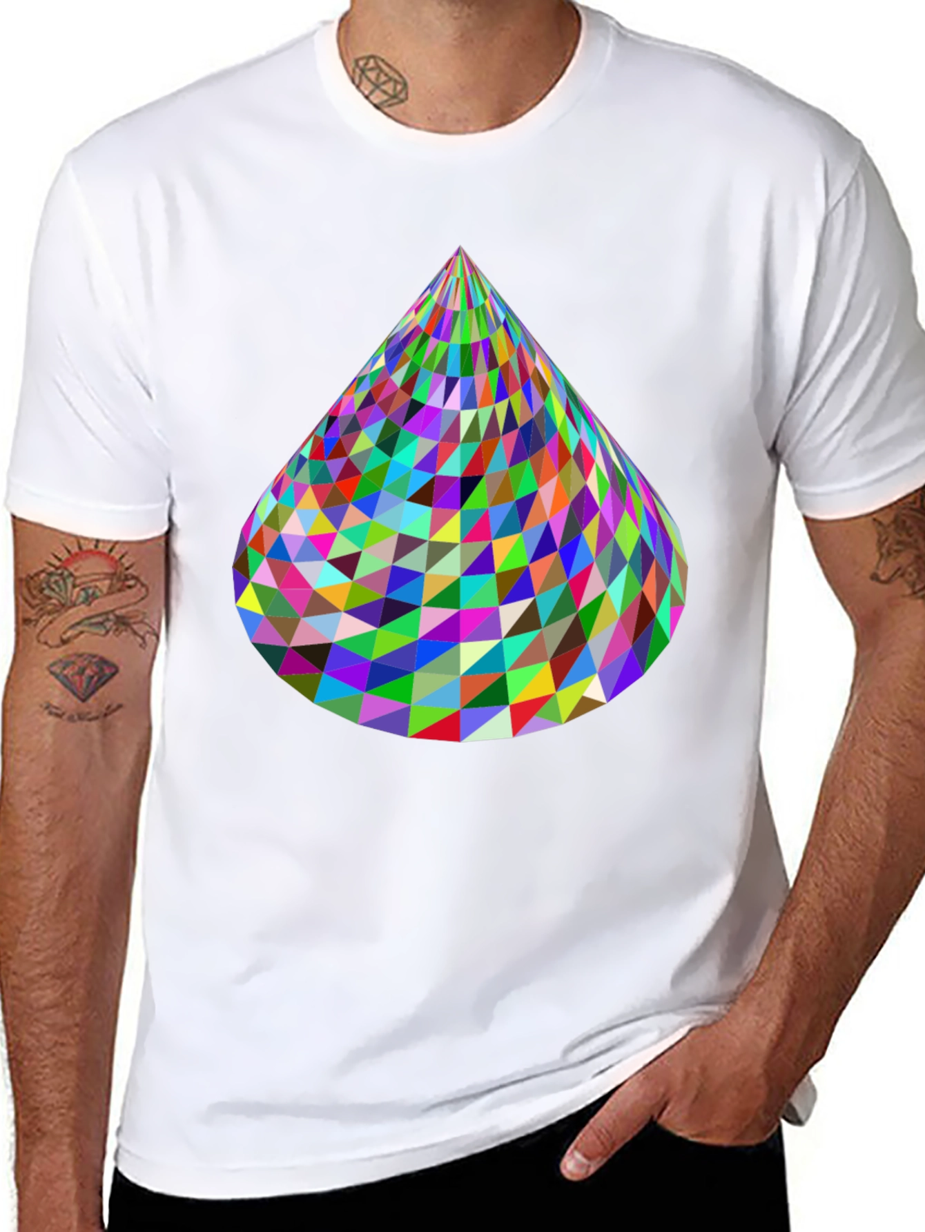 Geometric Cone Graphic Tee - Abstract Design Shirt