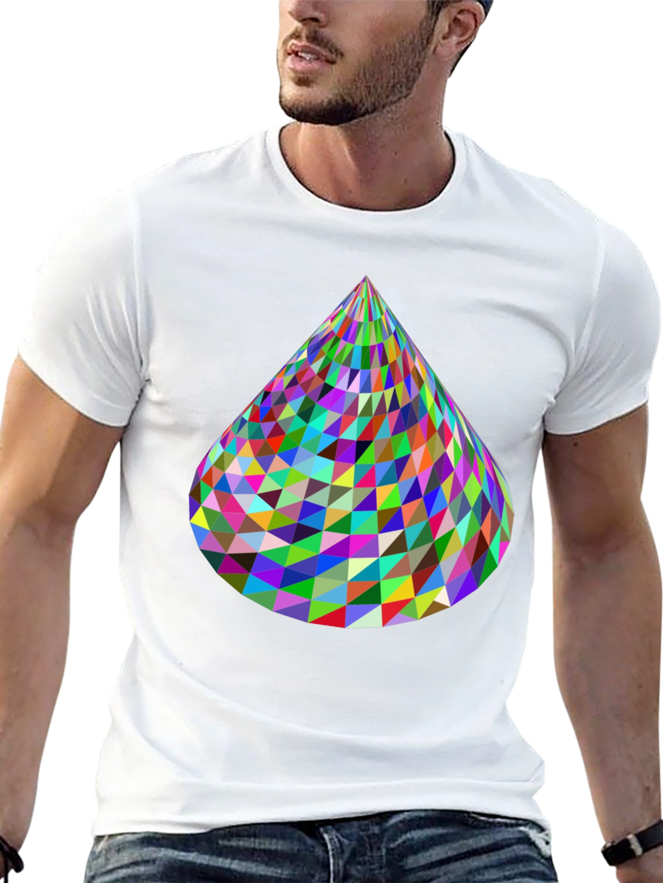 Geometric Cone Graphic Tee - Abstract Design Shirt