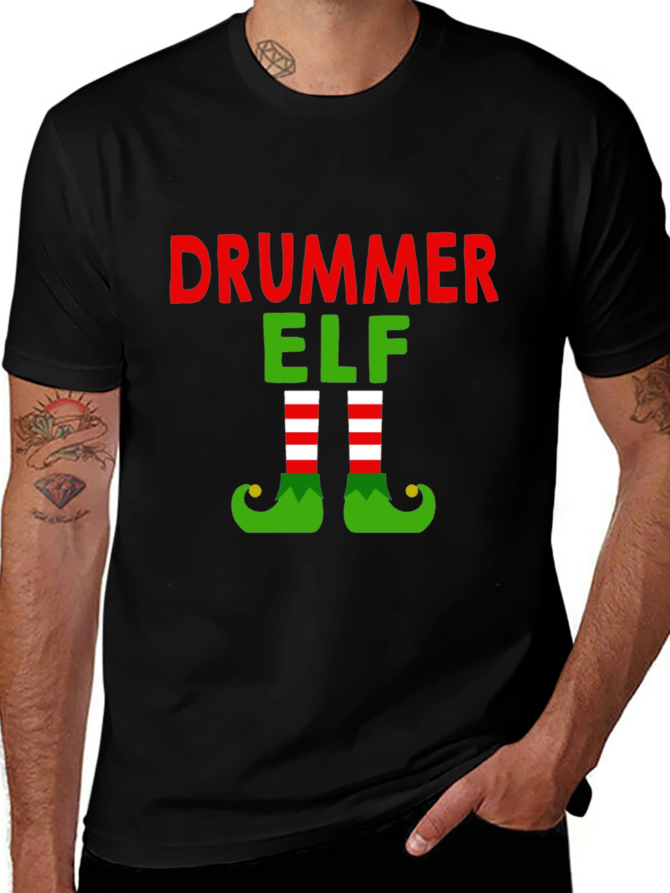 Drummer Elf T-Shirt - Festive Christmas Tee