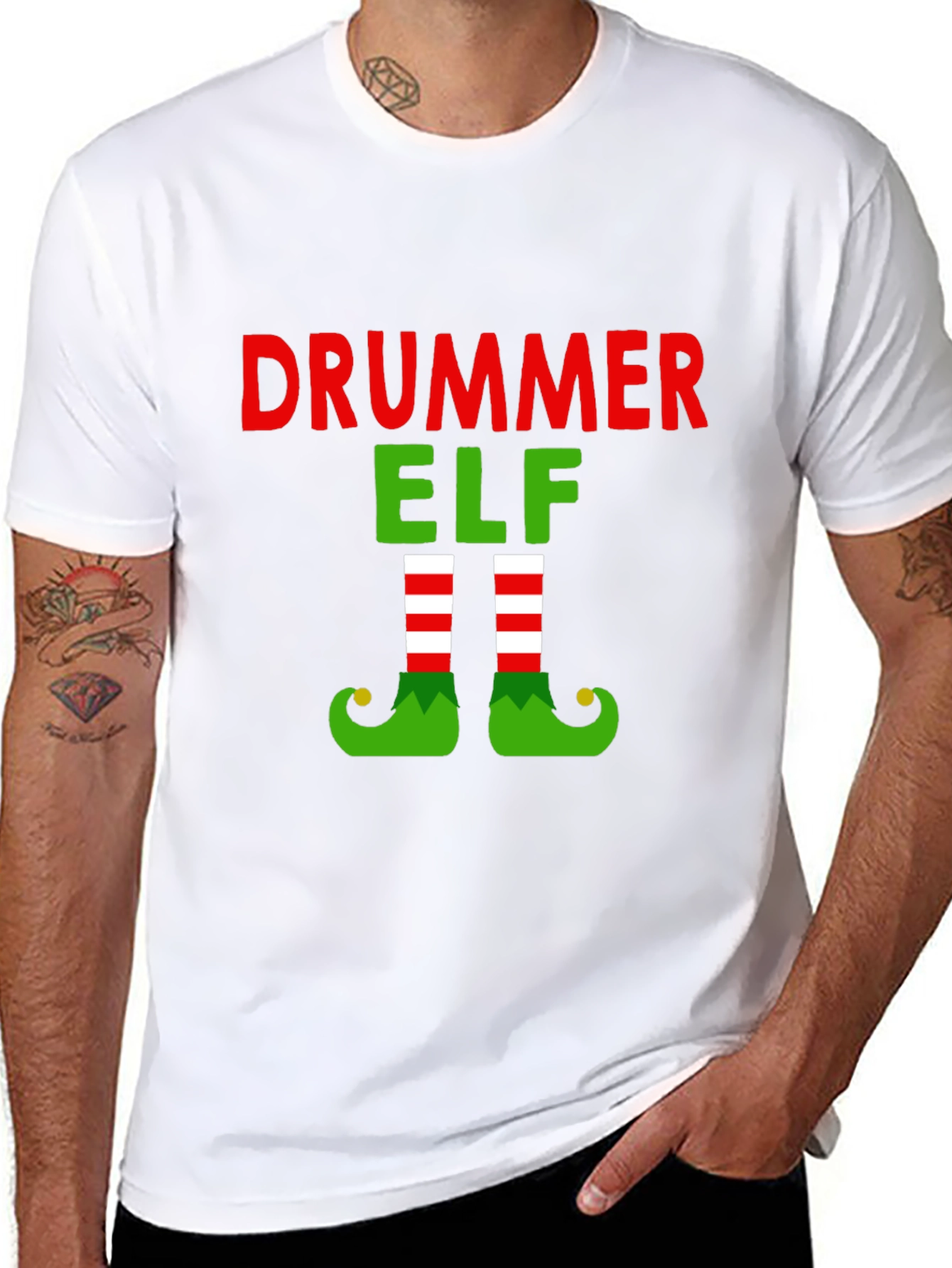 Drummer Elf T-Shirt - Festive Christmas Tee