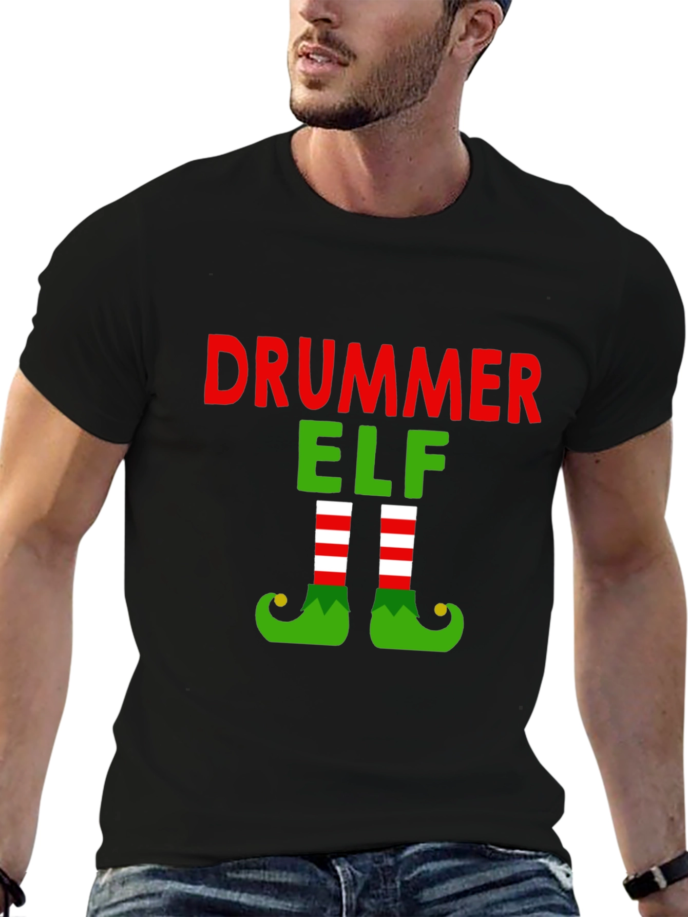 Drummer Elf T-Shirt - Festive Christmas Tee