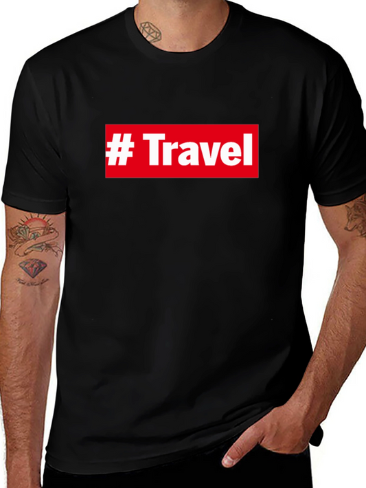 #Travel Graphic Tee - Stylish Black Short Sleeve T-Shirt