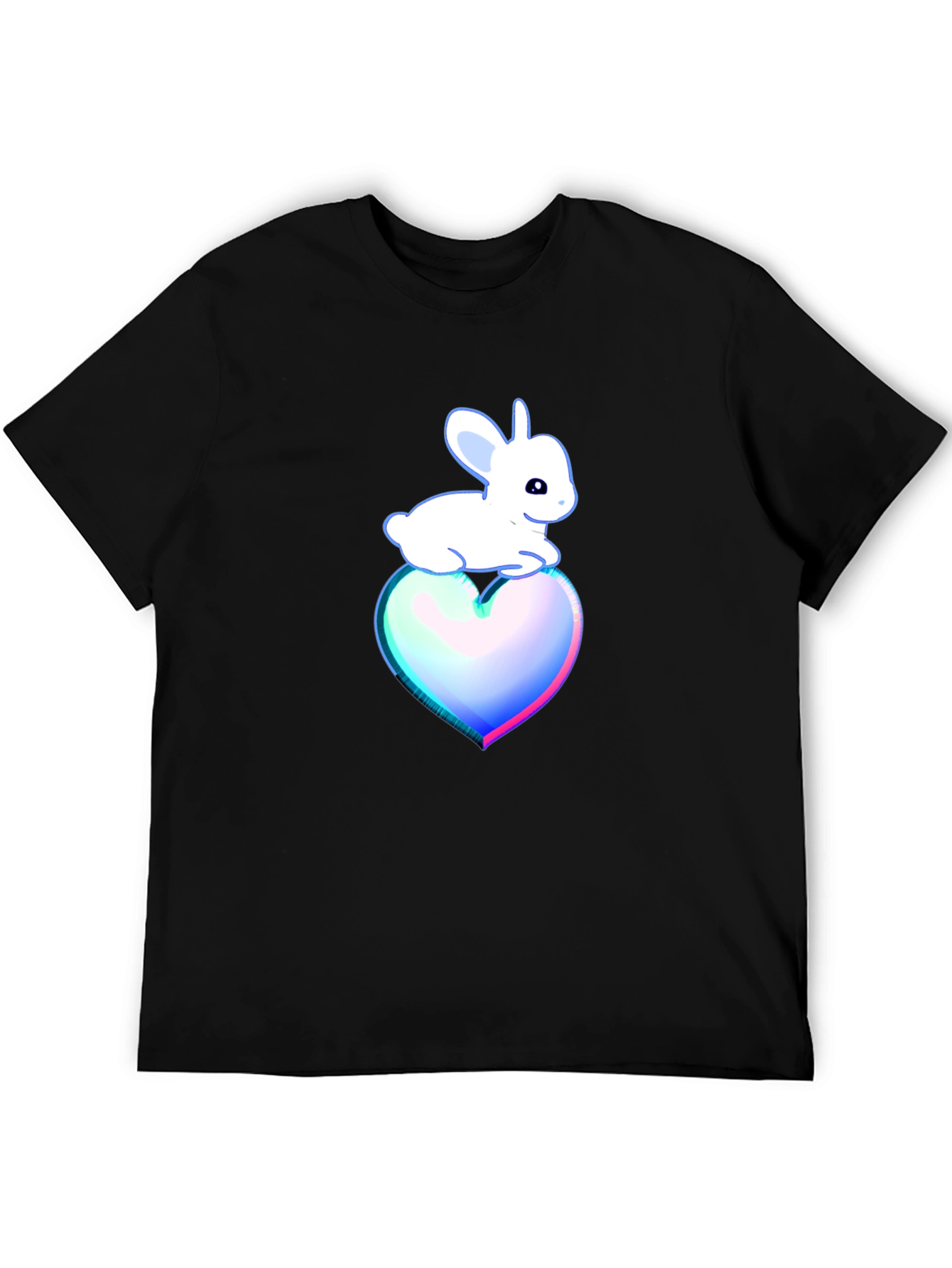 Cute Bunny on Heart T-Shirt - Black Cotton