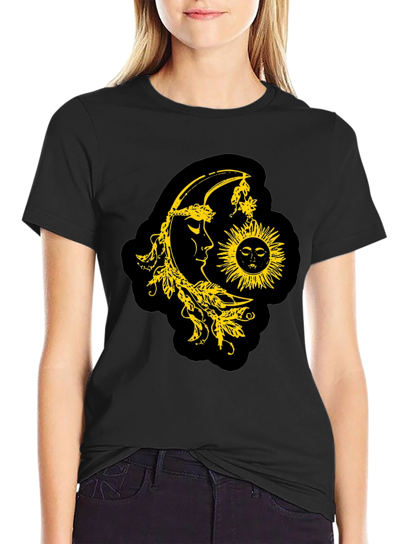 Celestial Sun & Moon Graphic T-Shirt - Black