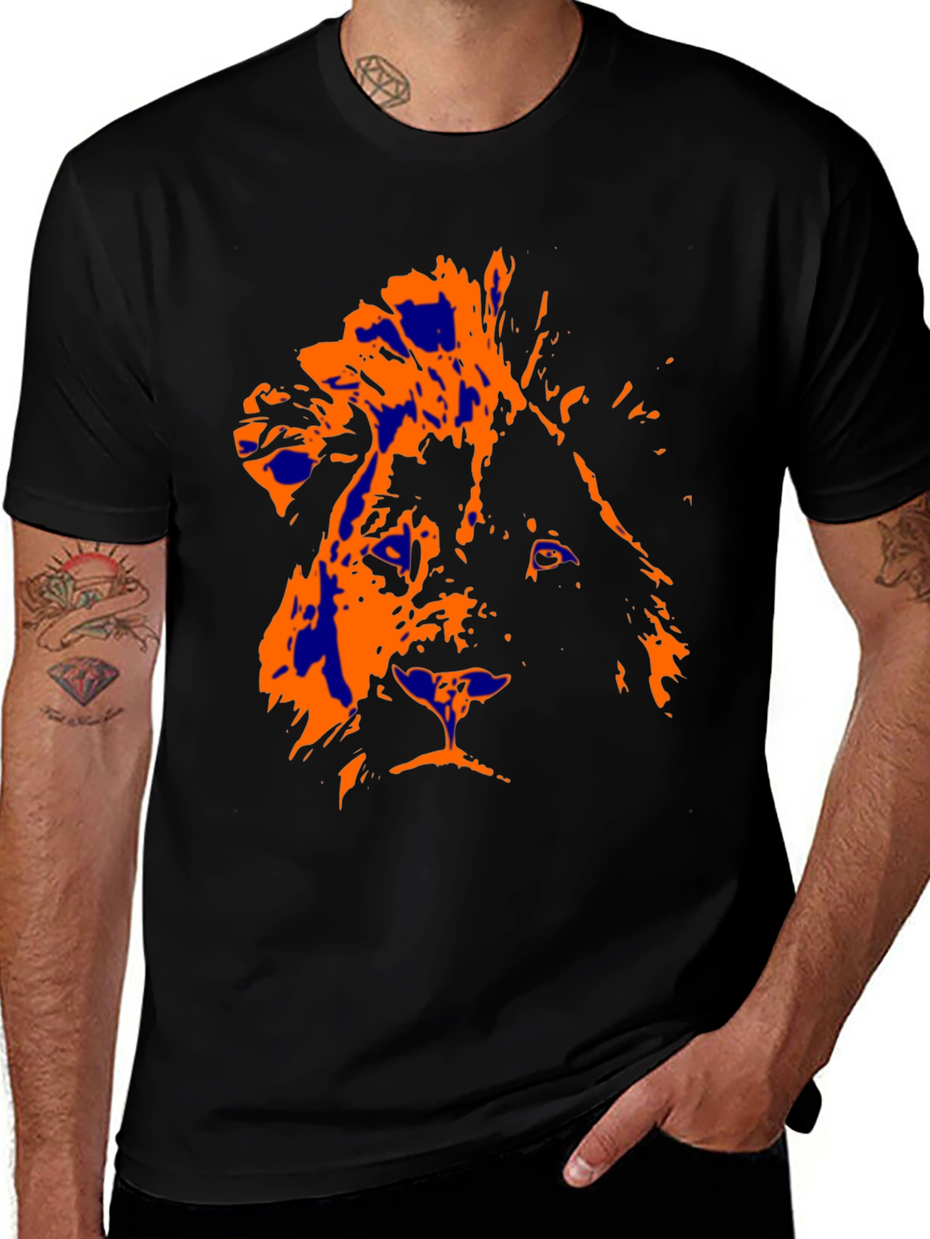 Lion Graphic Print Black T-Shirt for Men