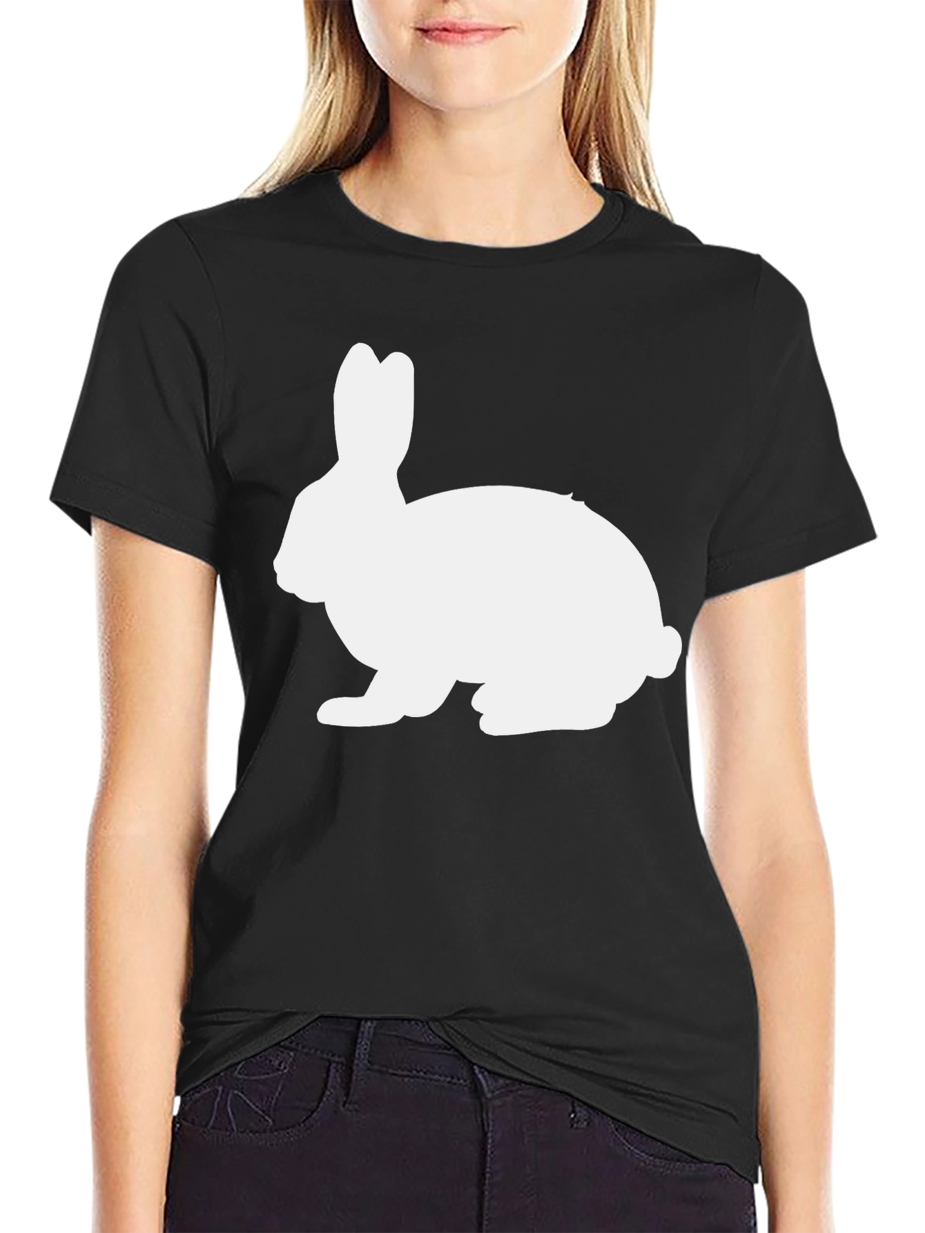 Black T-Shirt with White Rabbit Graphic