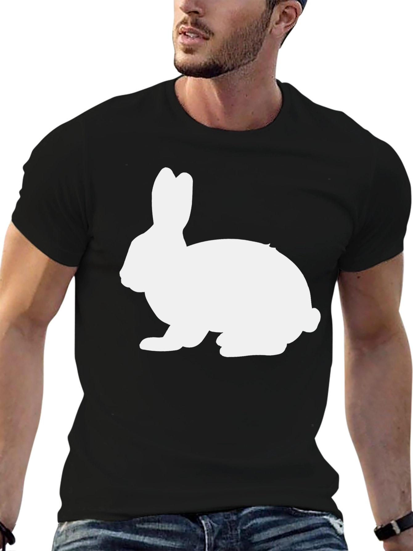 Black T-Shirt with White Rabbit Graphic