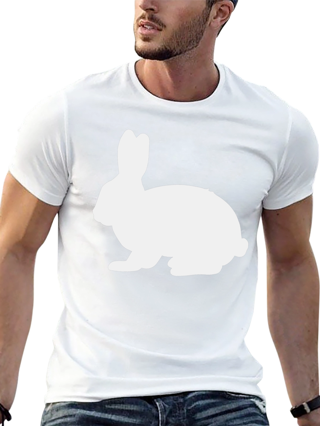 Black T-Shirt with White Rabbit Graphic